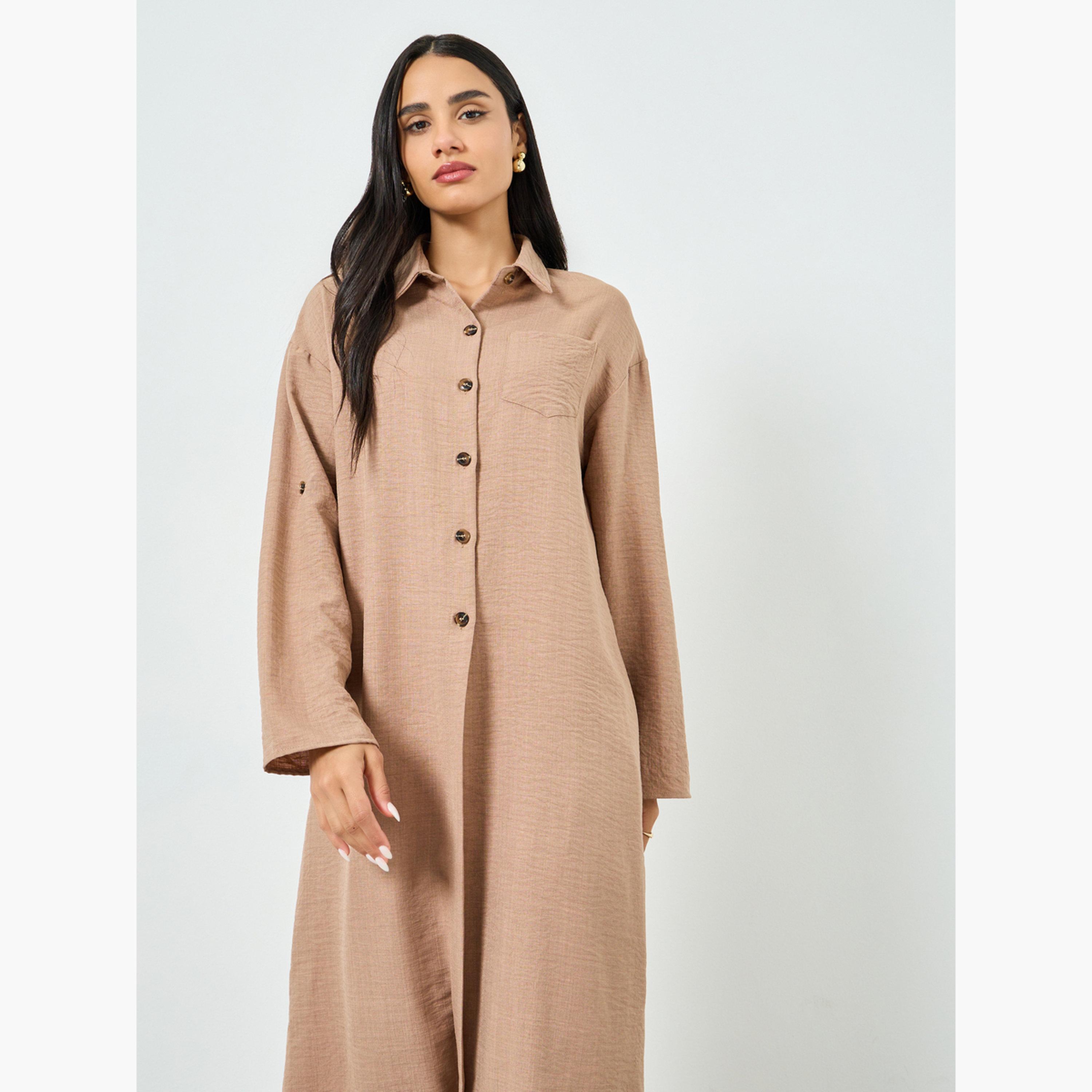 Styli Beige Buttoned Shirt Kimono and Pant Co-ords-women-clothing-coordsets-image-3