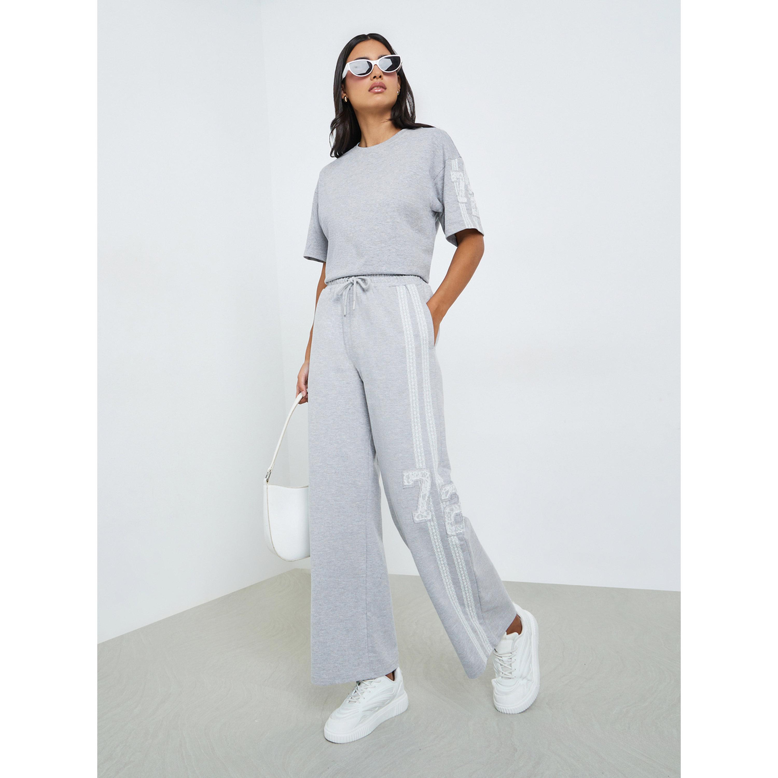Styli Grey Lace Detail Wide Leg Joggers-women-clothing-bottoms-joggers-image-2