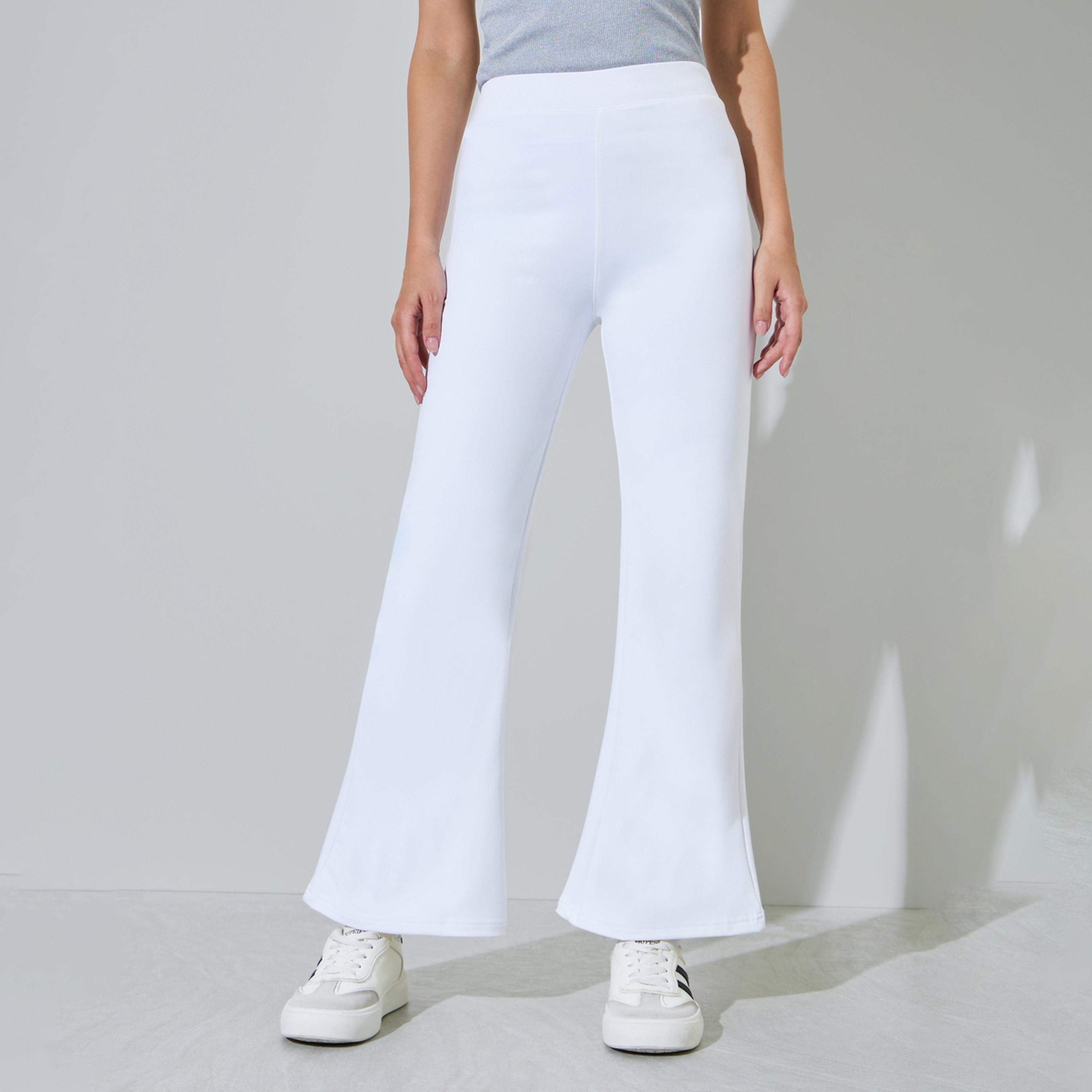 Styli White Solid Flared Joggers-women-clothing-bottoms-joggers-image-1