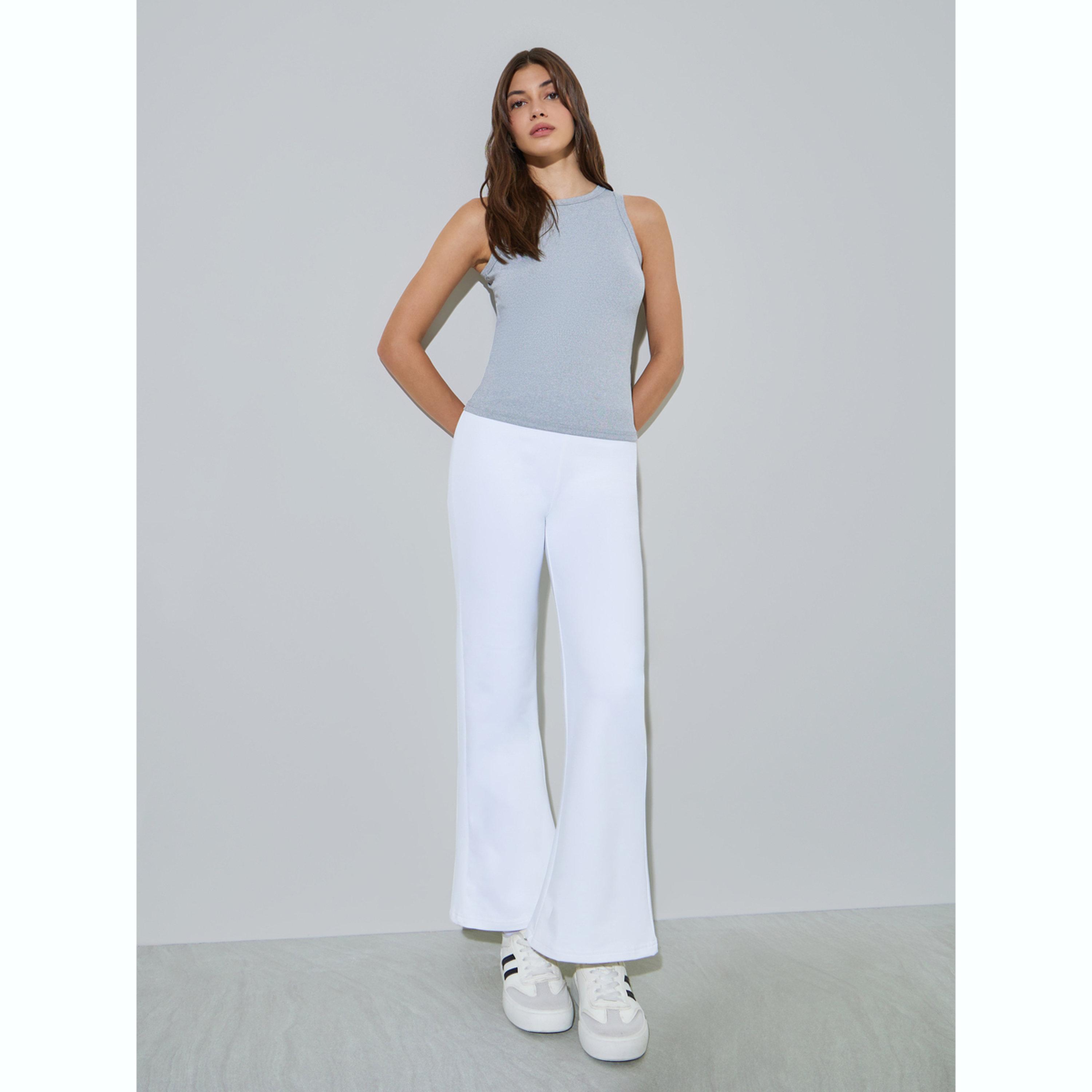 Styli White Solid Flared Joggers-women-clothing-bottoms-joggers-image-2