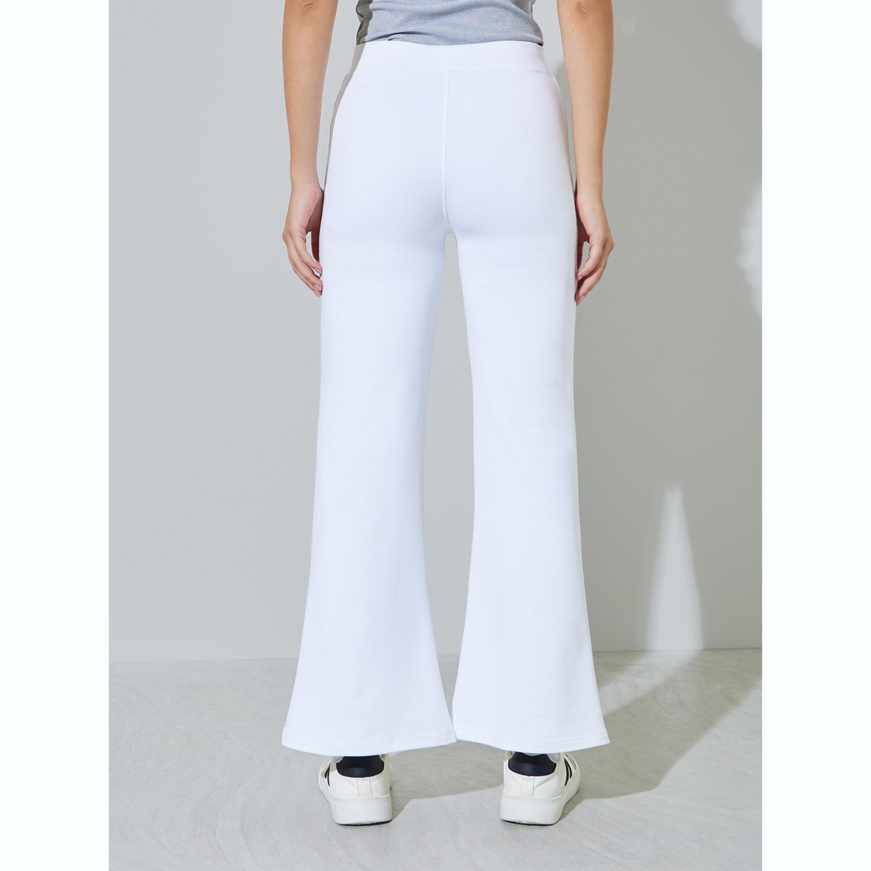 Styli White Solid Flared Joggers-women-clothing-bottoms-joggers-image-4