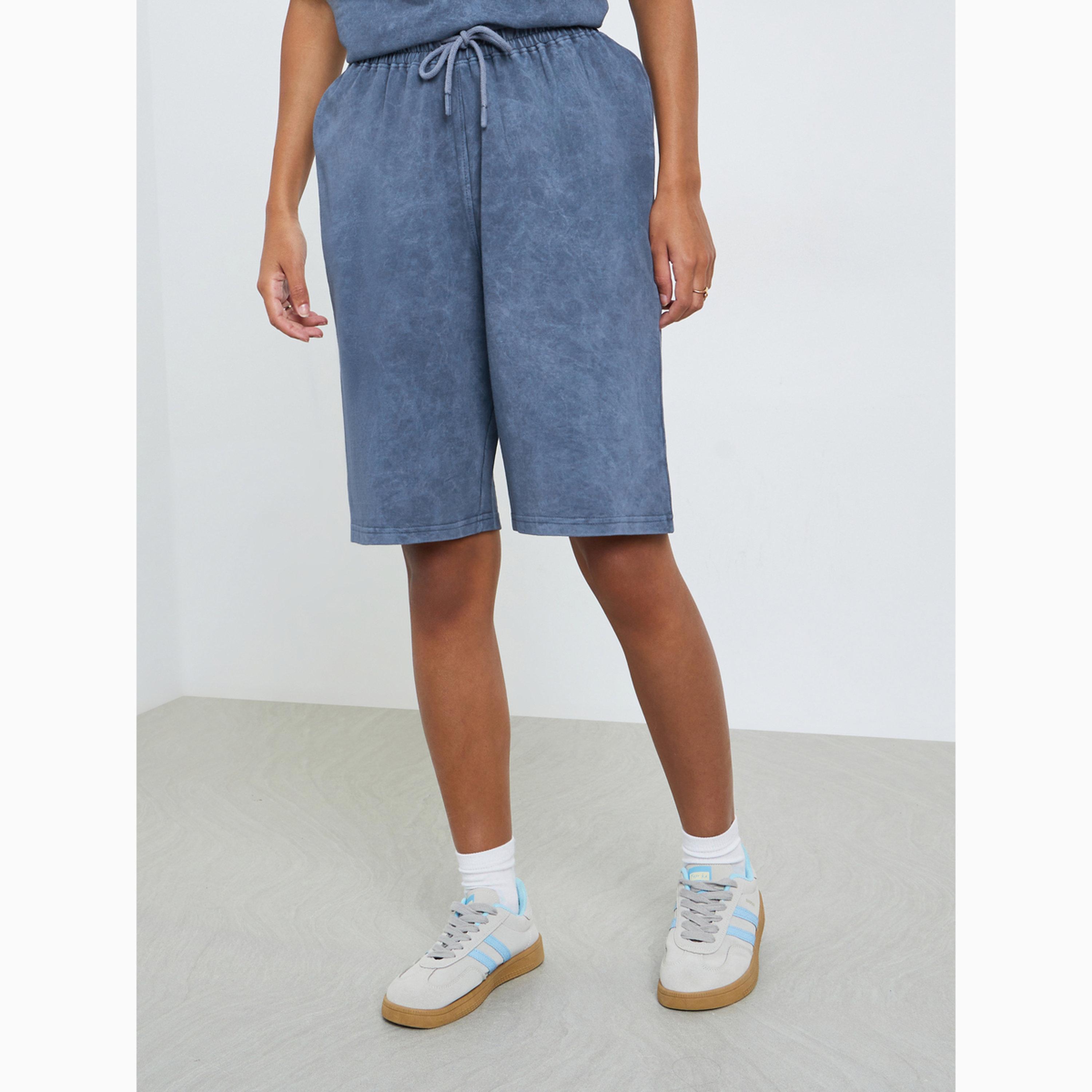 Styli Blue Terry Washed Shorts with Drawstring-women-clothing-swimandbeach-beach-beachwear-image-1