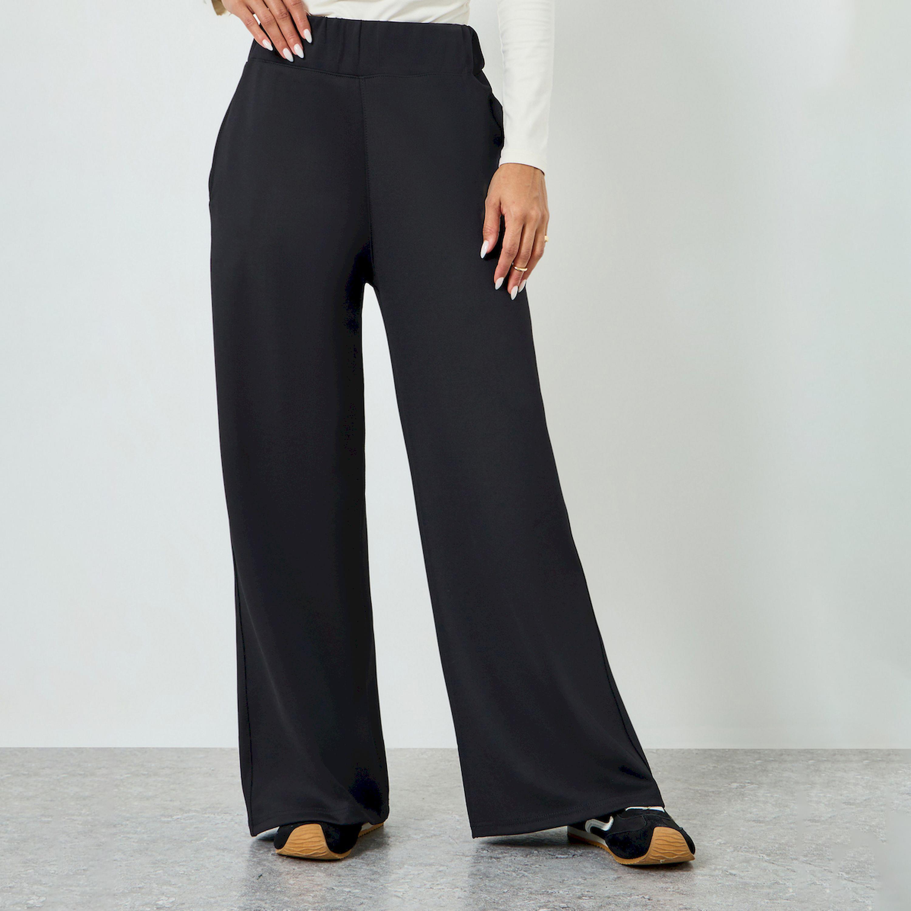 Styli Women Black Wide Leg Joggers-women-clothing-bottoms-joggers-image-1
