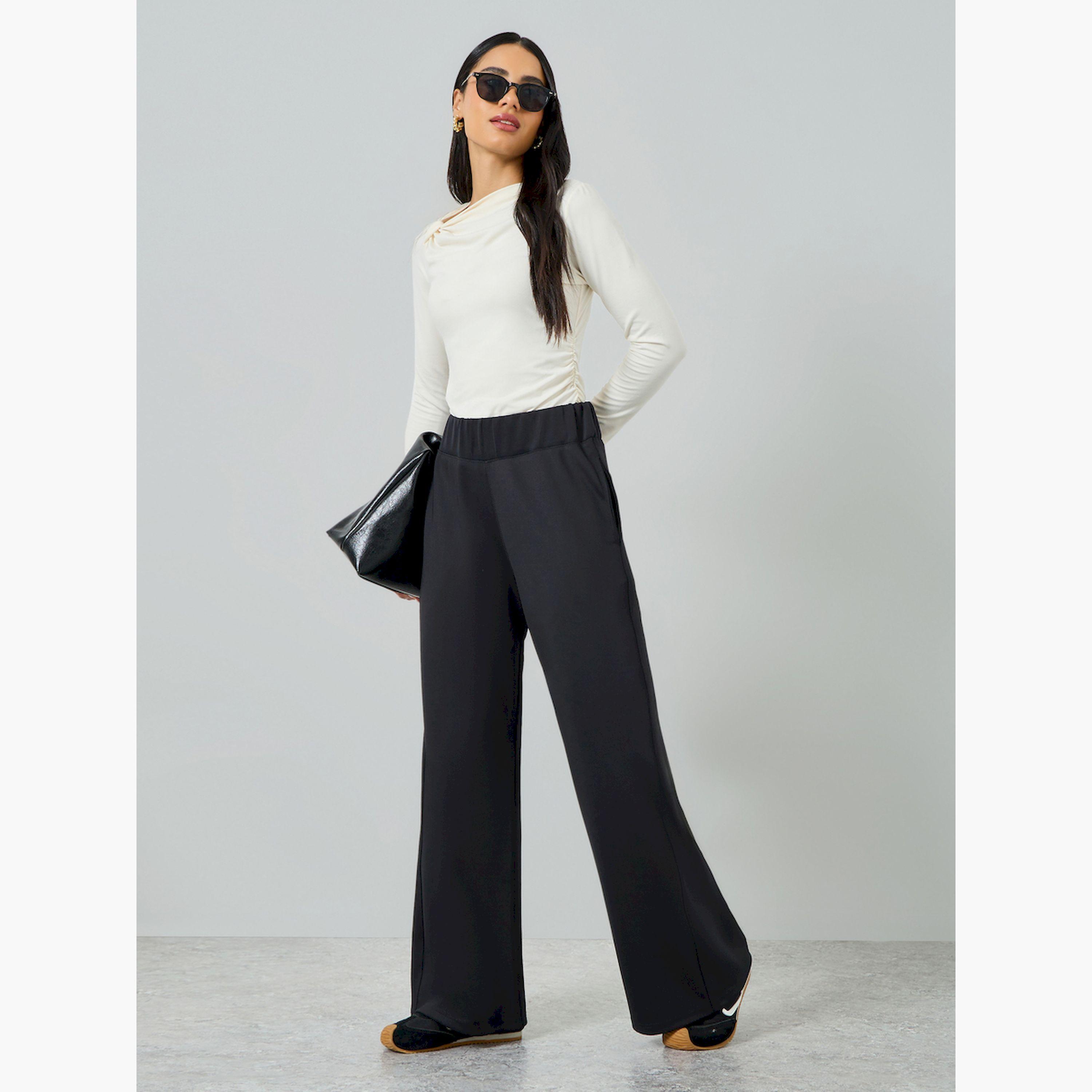Styli Women Black Wide Leg Joggers-women-clothing-bottoms-joggers-image-2