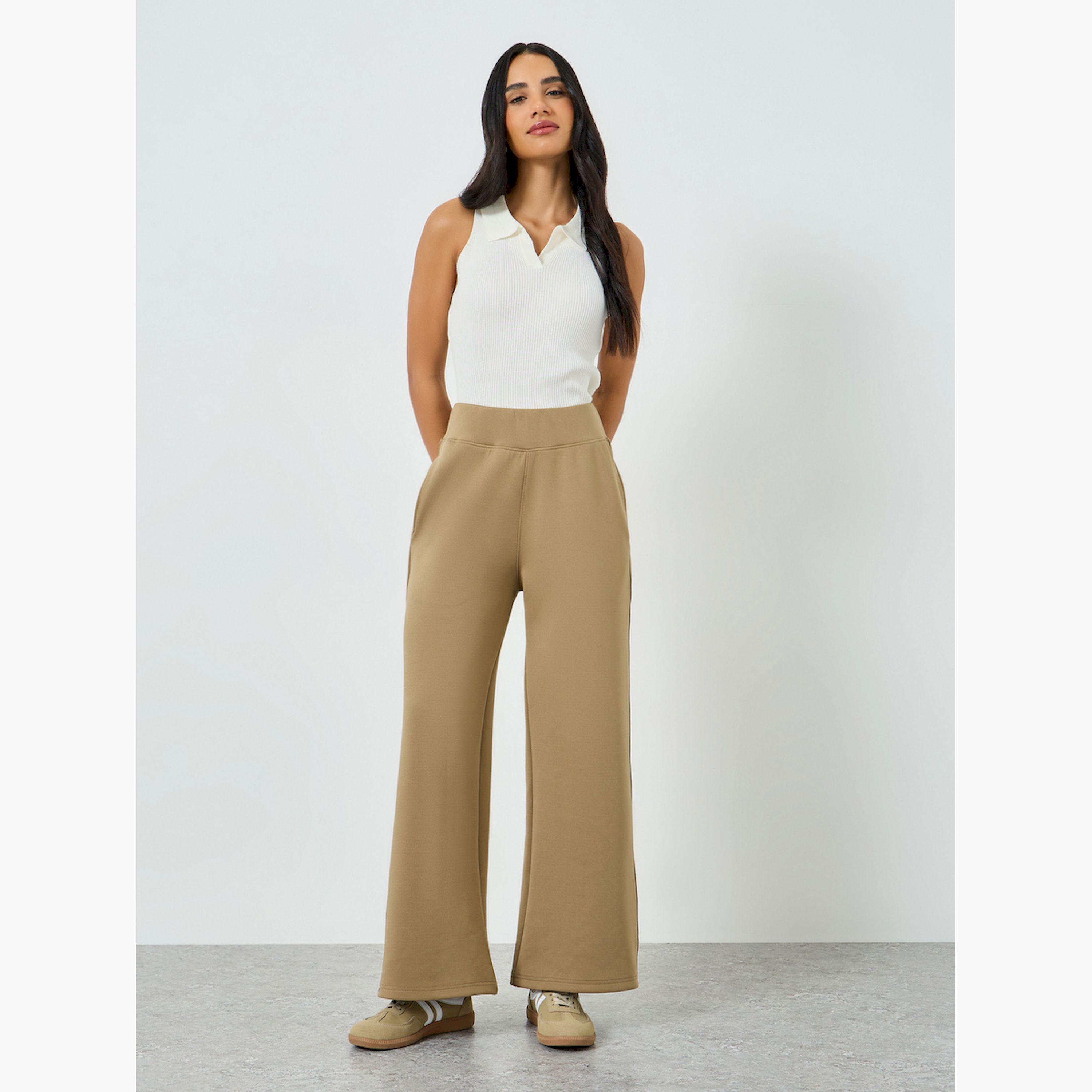 Styli Khaki Wide Leg Knit Joggers-women-clothing-bottoms-joggers-image-2