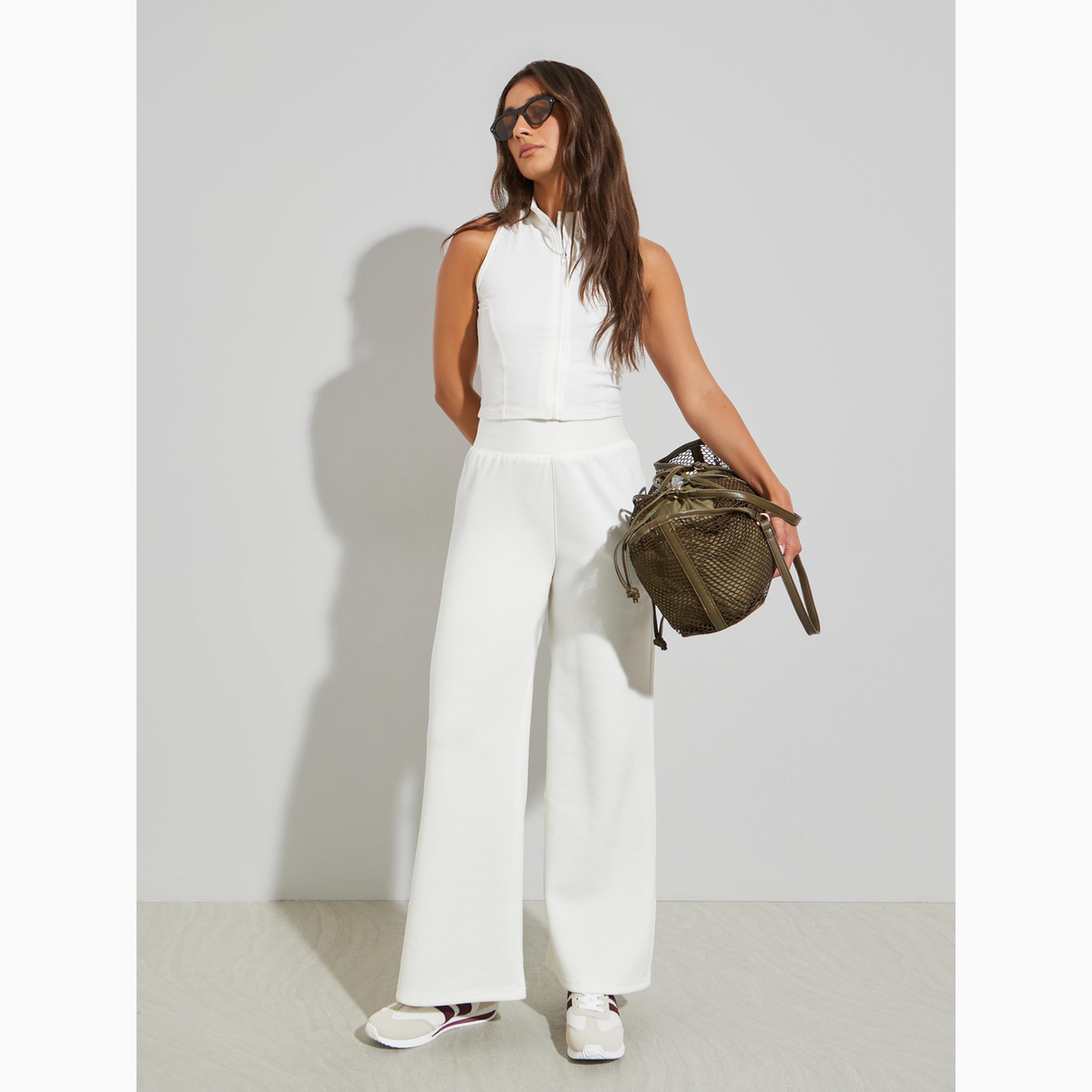 Styli Off White Wide Leg Knit Joggers-women-clothing-bottoms-joggers-image-2