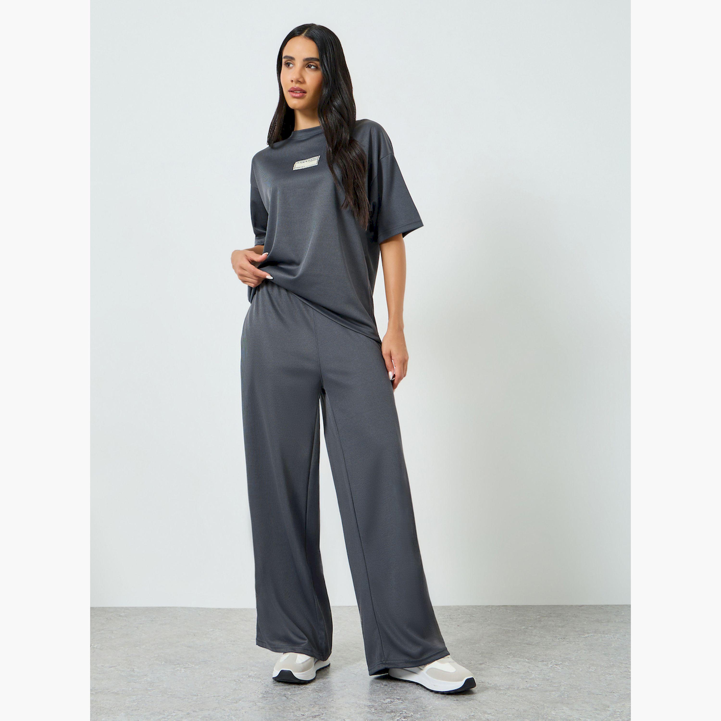 Styli Women Grey Wide Leg Knit Joggers-women-clothing-bottoms-joggers-image-2