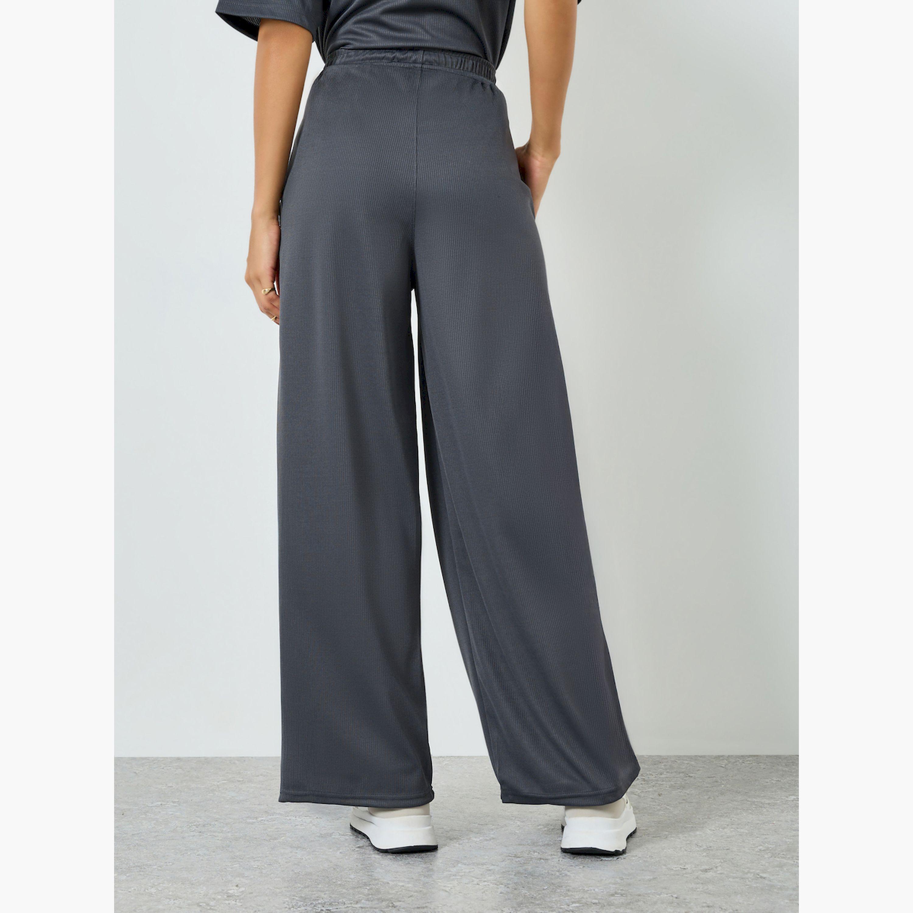 Styli Women Grey Wide Leg Knit Joggers-women-clothing-bottoms-joggers-image-4