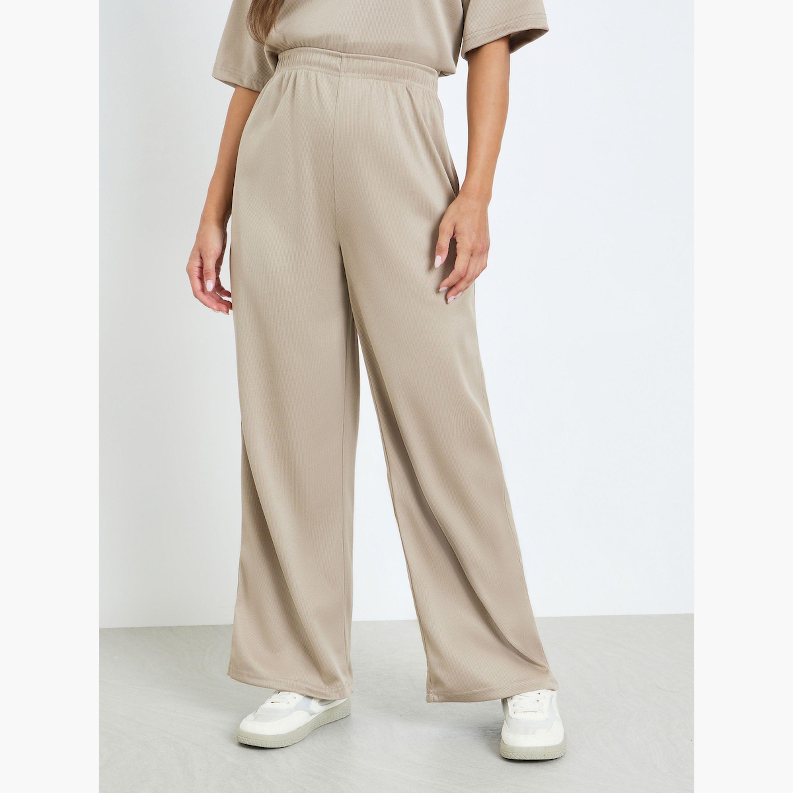 بنطال جوجر محبوك بساق واسعة-women-clothing-bottoms-joggers-image-1