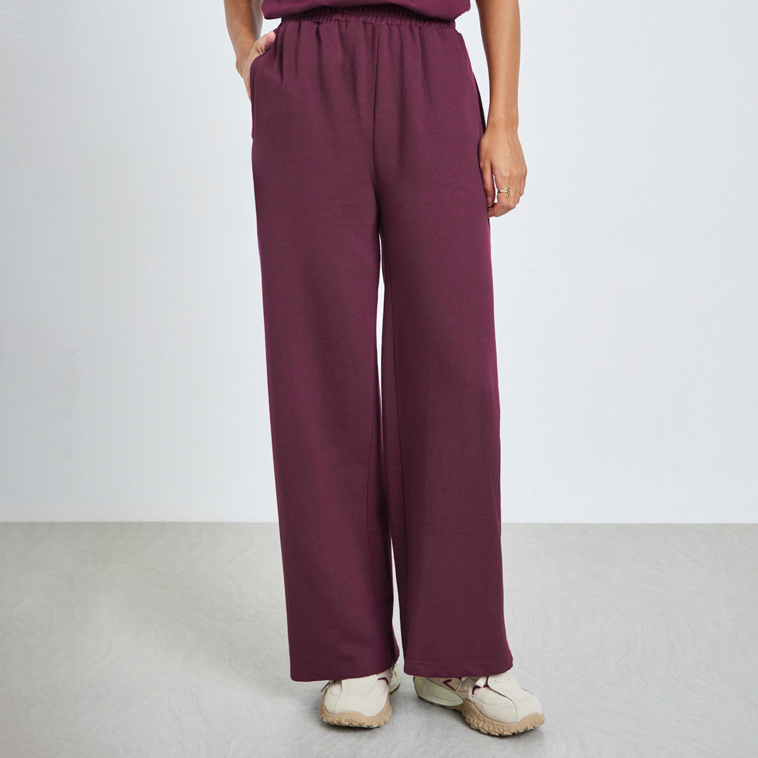Styli Burgundy Solid Relaxed Fit Joggers-women-clothing-bottoms-joggers-image-1