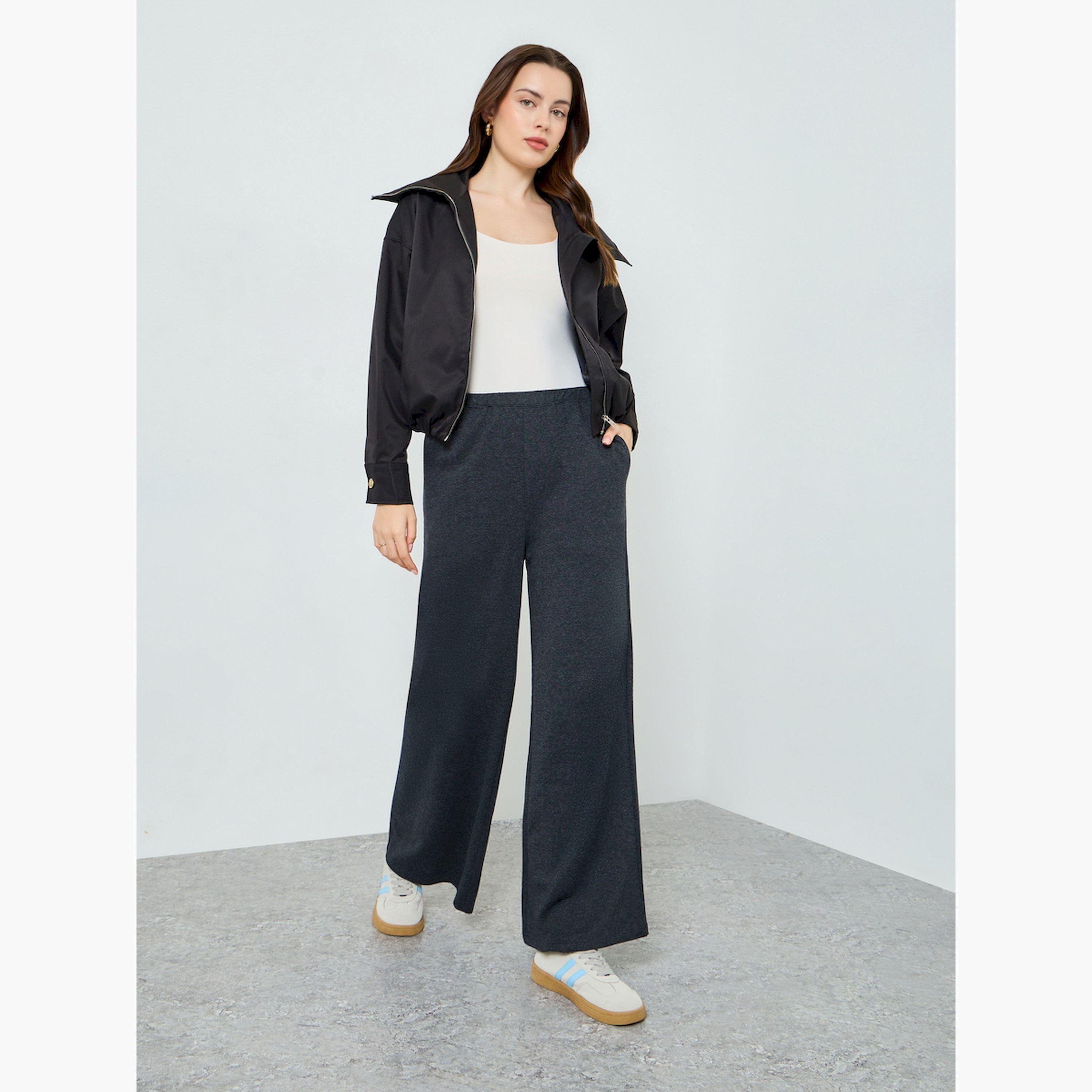 Styli Navy Blue Knitted Wide Leg Joggers-women-clothing-bottoms-joggers-image-2