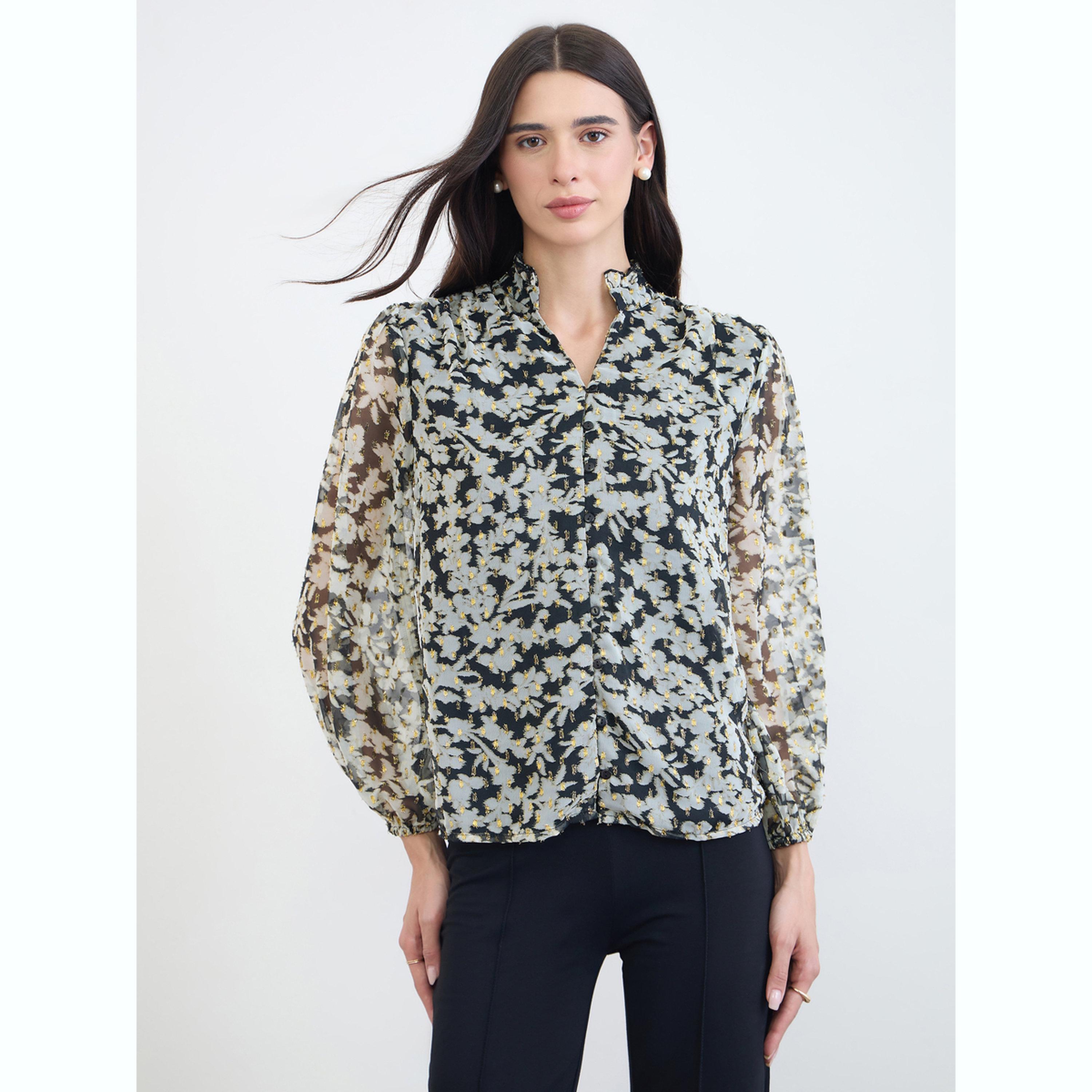 Styli Black Floral Print Sheer Blouse-women-clothing-shirtsandblouses-blouses-image-1