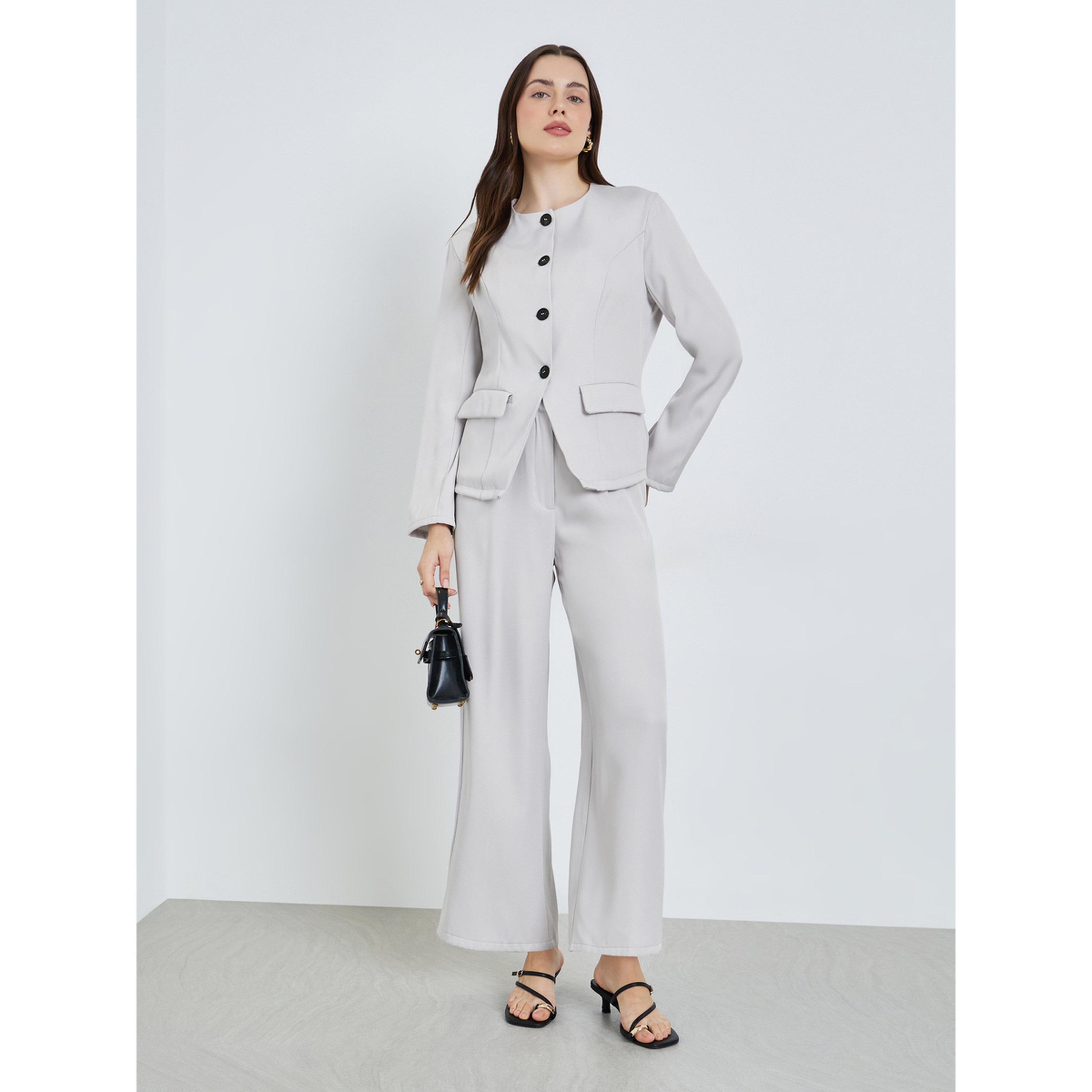 Styli Women Grey Blazer and Wide Leg Pants Co-Ords-women-clothing-coordsets-image-1