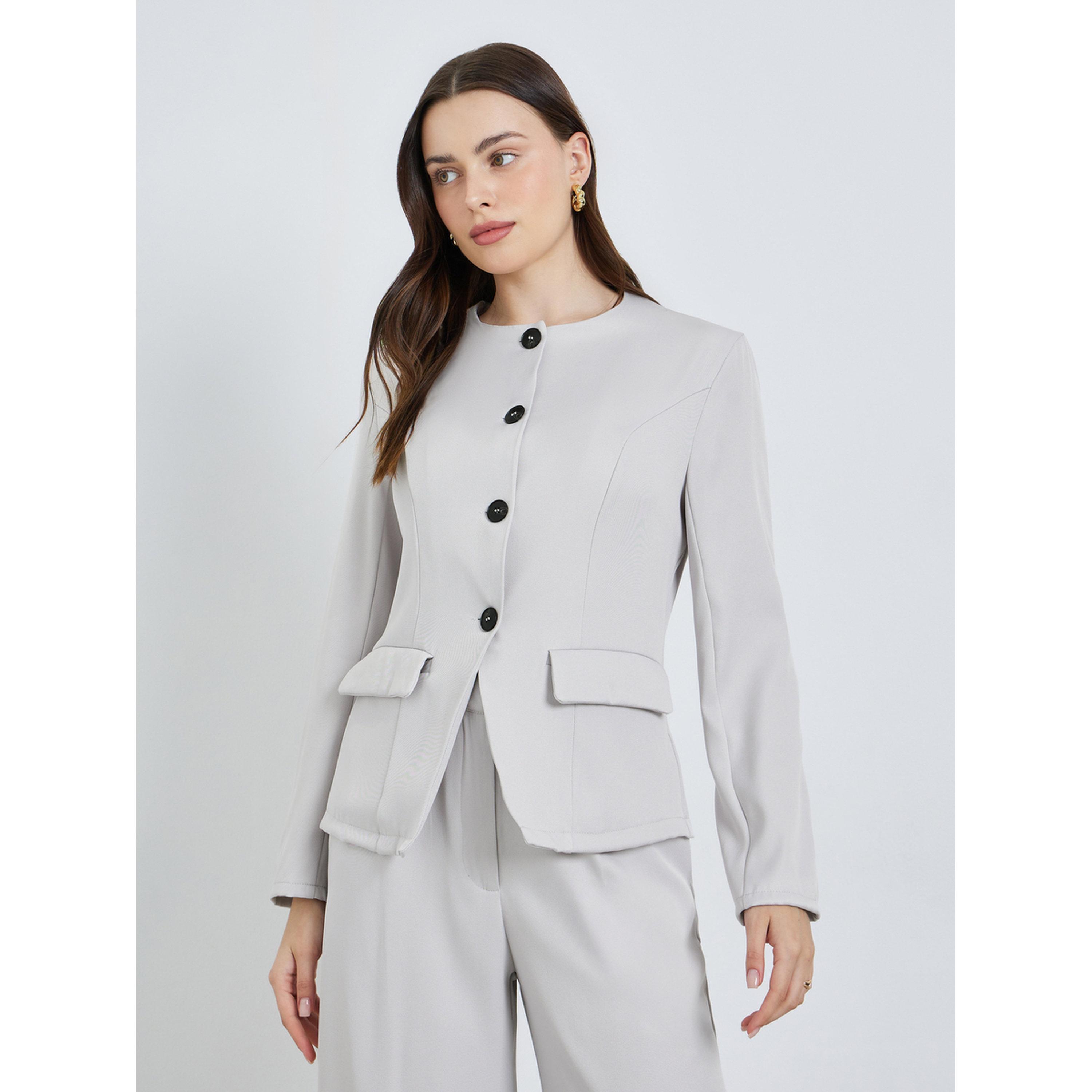 Styli Women Grey Blazer and Wide Leg Pants Co-Ords-women-clothing-coordsets-image-2