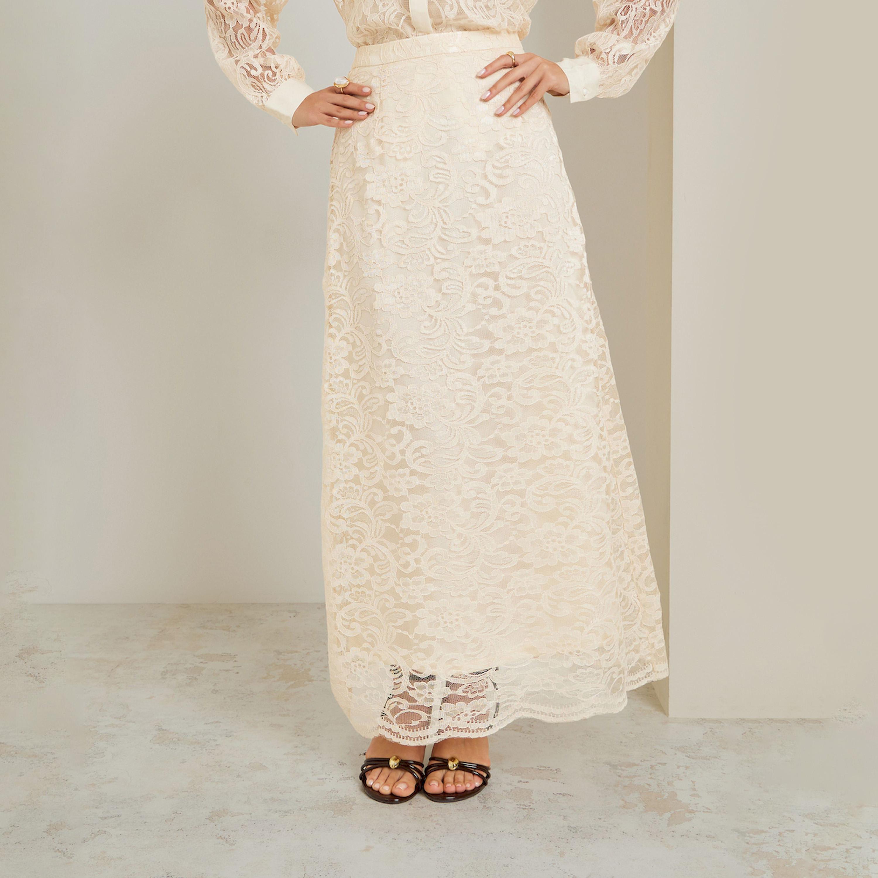 Styli Beige Lace A-Line Maxi Skirt-women-clothing-bottoms-skirts-image-1