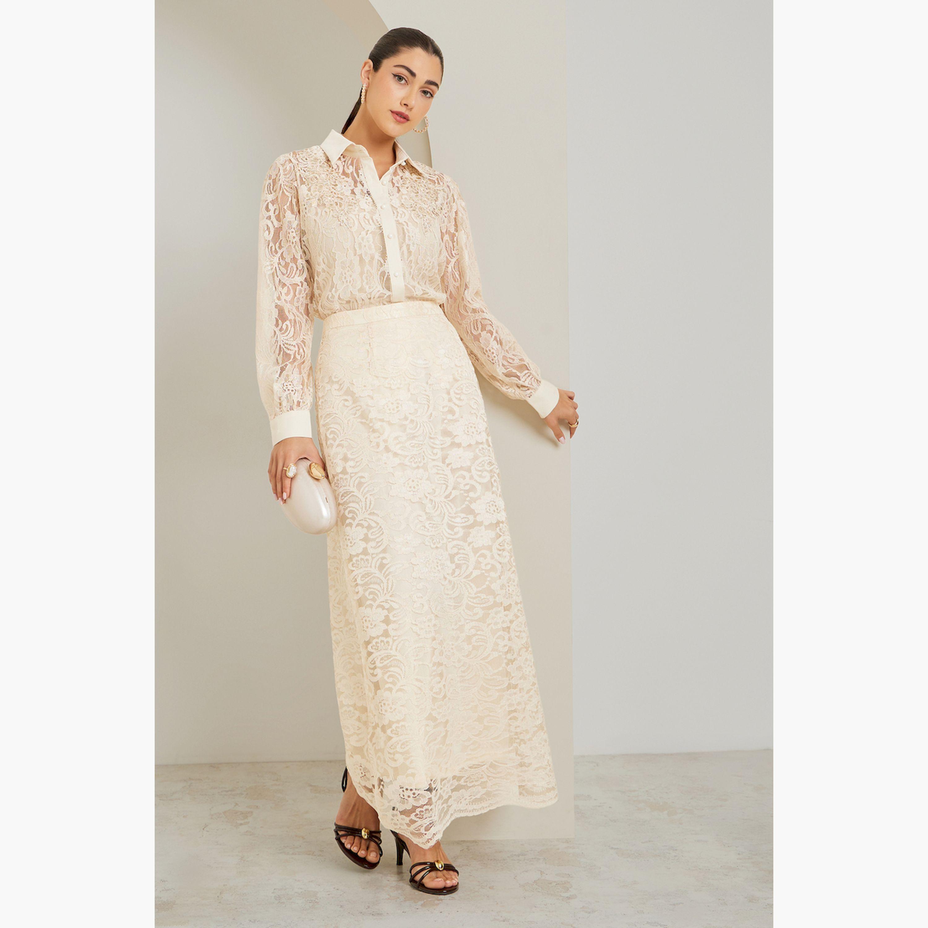 تنورة طويلة بحافة واسعة من الدانتيل-women-clothing-bottoms-skirts-image-2