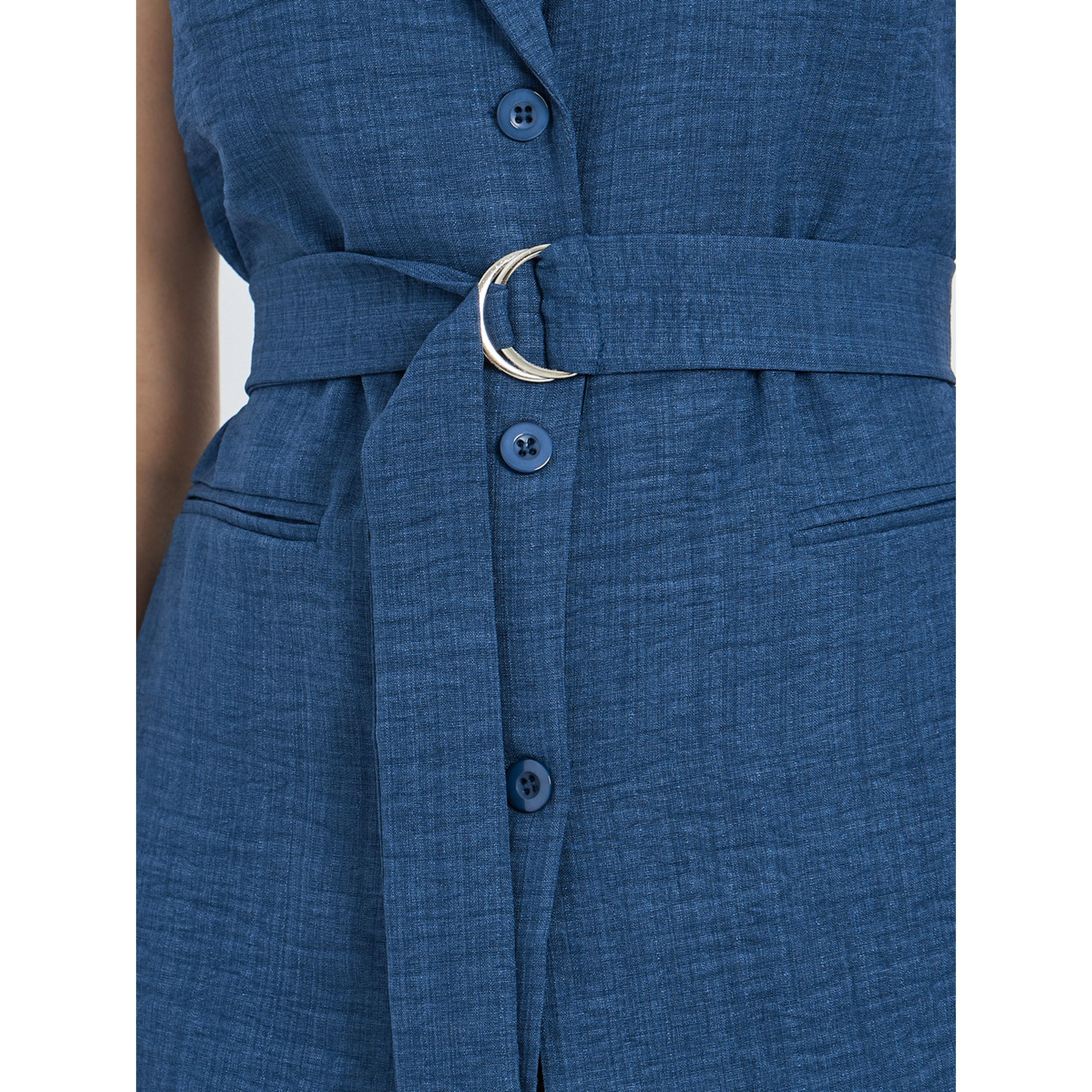 Styli Women Blue Regular Fit Sleeveless Belted Blazer-women-winterwear-coatsandjackets-waistcoats-image-3
