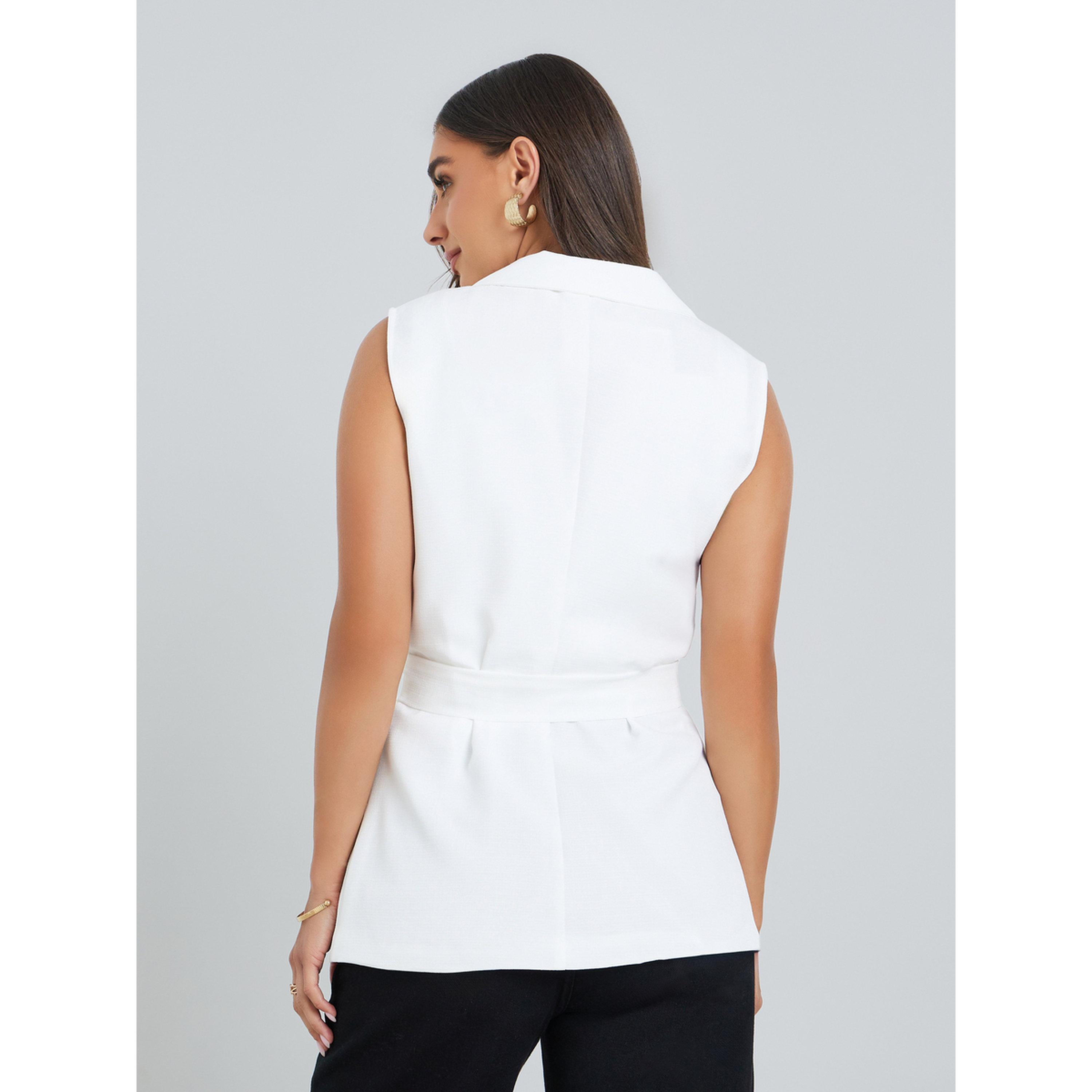 Styli Women White Belted Sleeveless Blazer-women-clothing-coatsandjackets-blazers-image-4