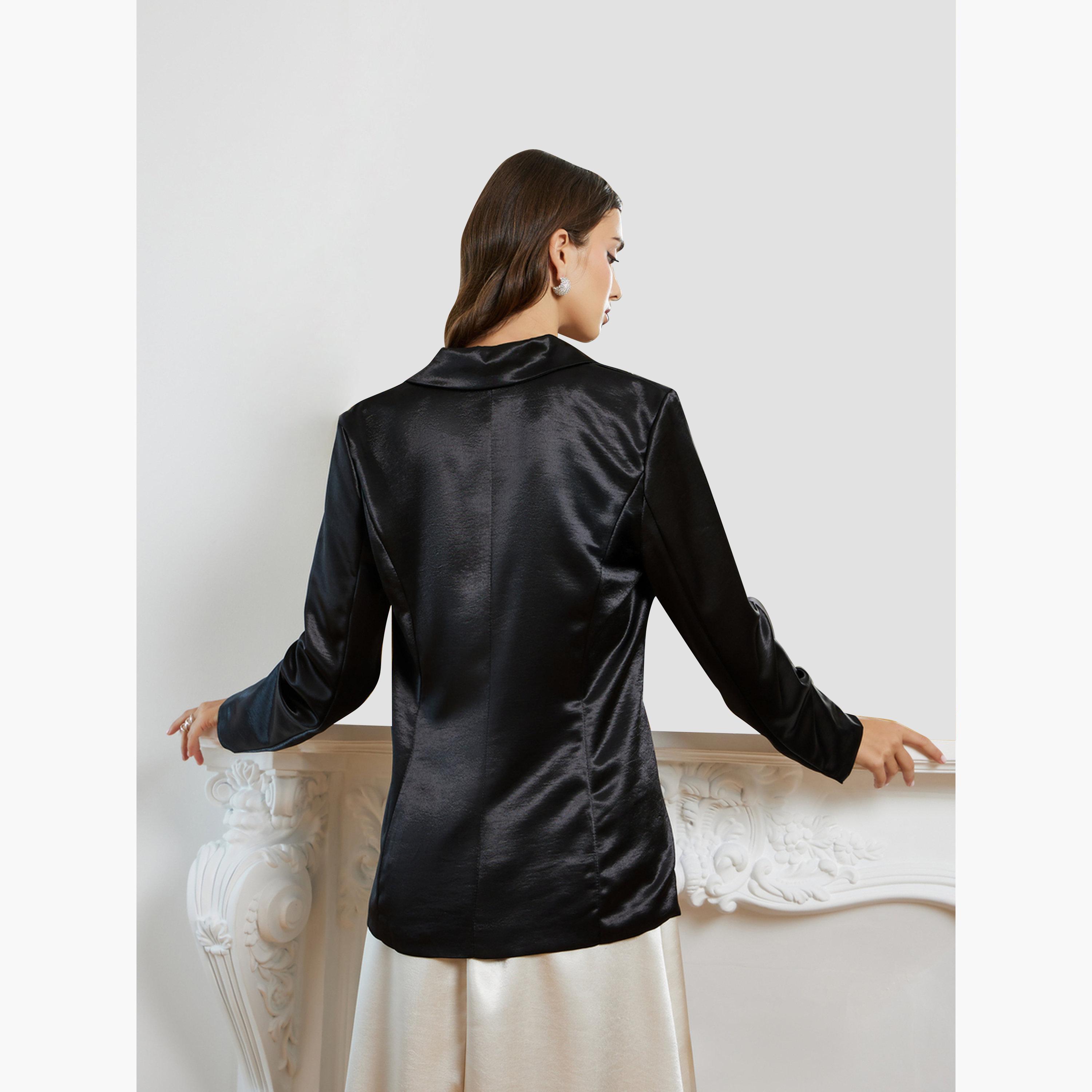 Styli Women Black Satin Blazer-women-clothing-coatsandjackets-blazers-image-4