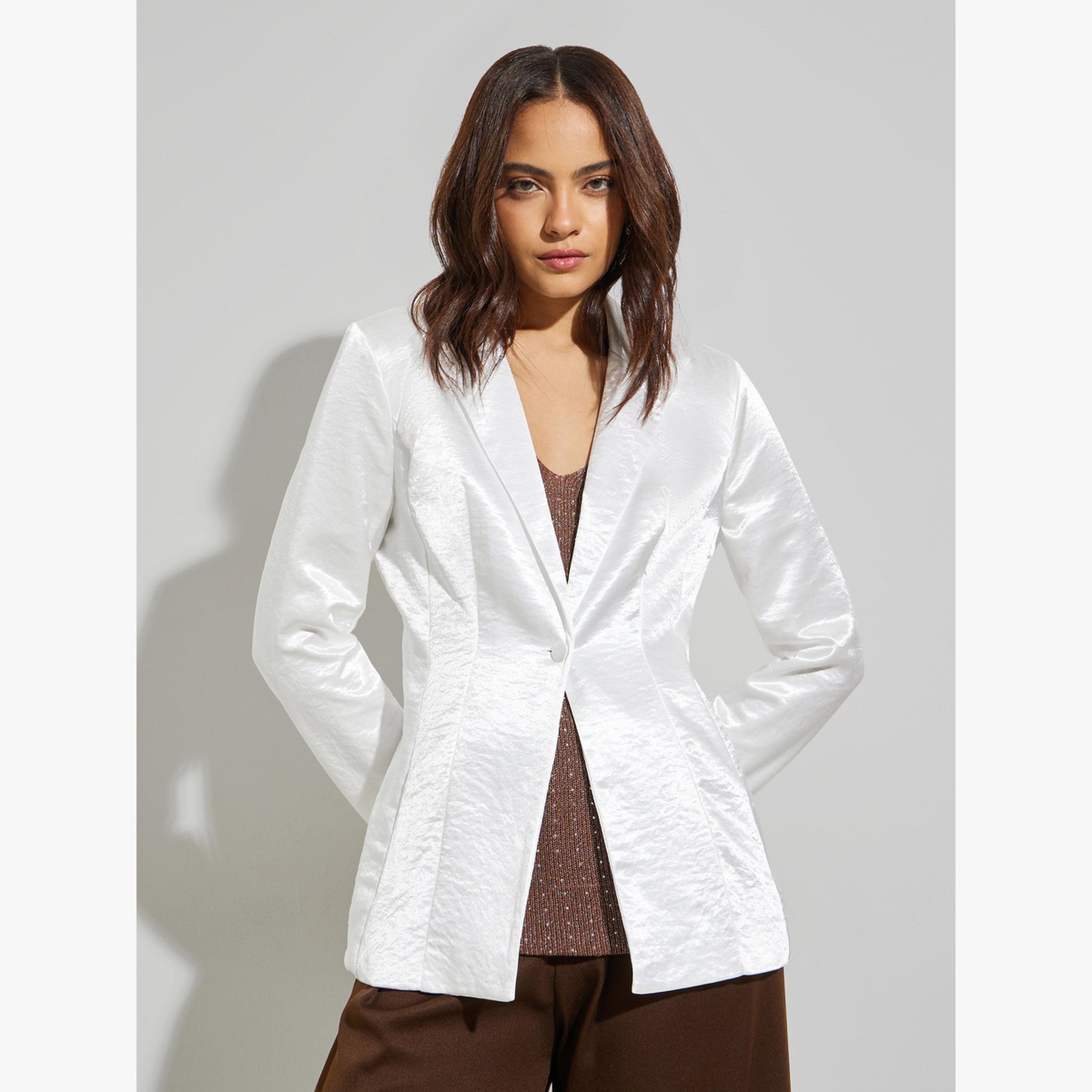 Styli Off White Satin Blazer-women-clothing-coatsandjackets-blazers-image-1