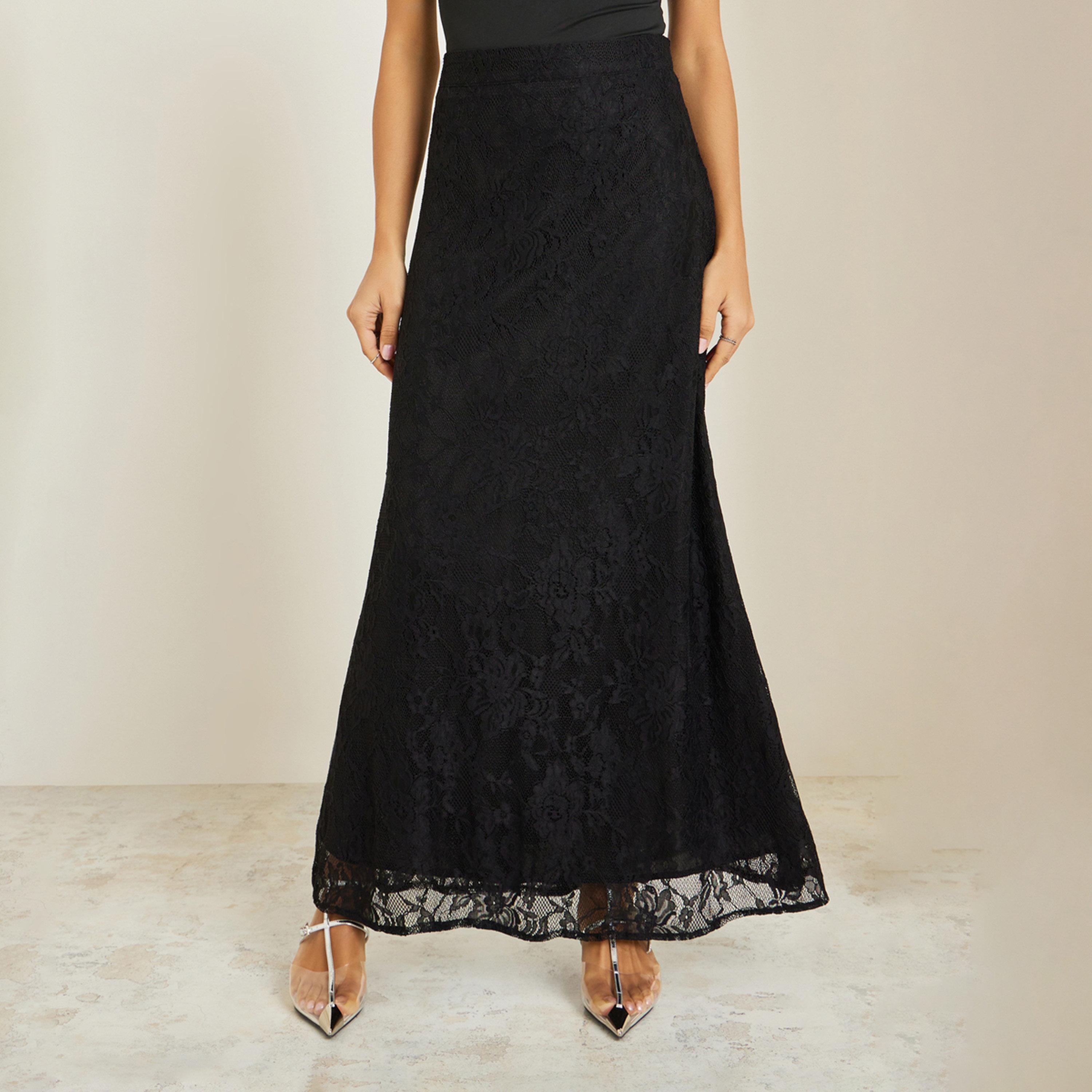 تنورة طويلة بحافة واسعة ودانتيل-women-clothing-bottoms-skirts-image-1