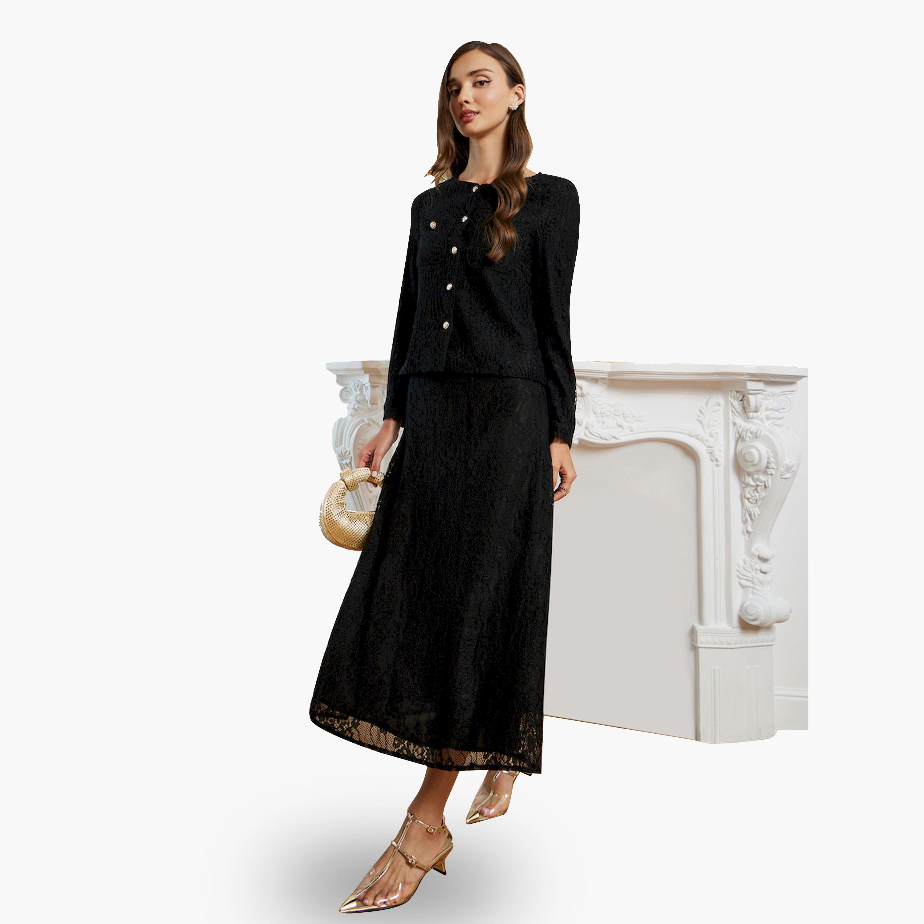 Styli Black Lace A-Line Midi Skirt-women-clothing-bottoms-skirts-image-2