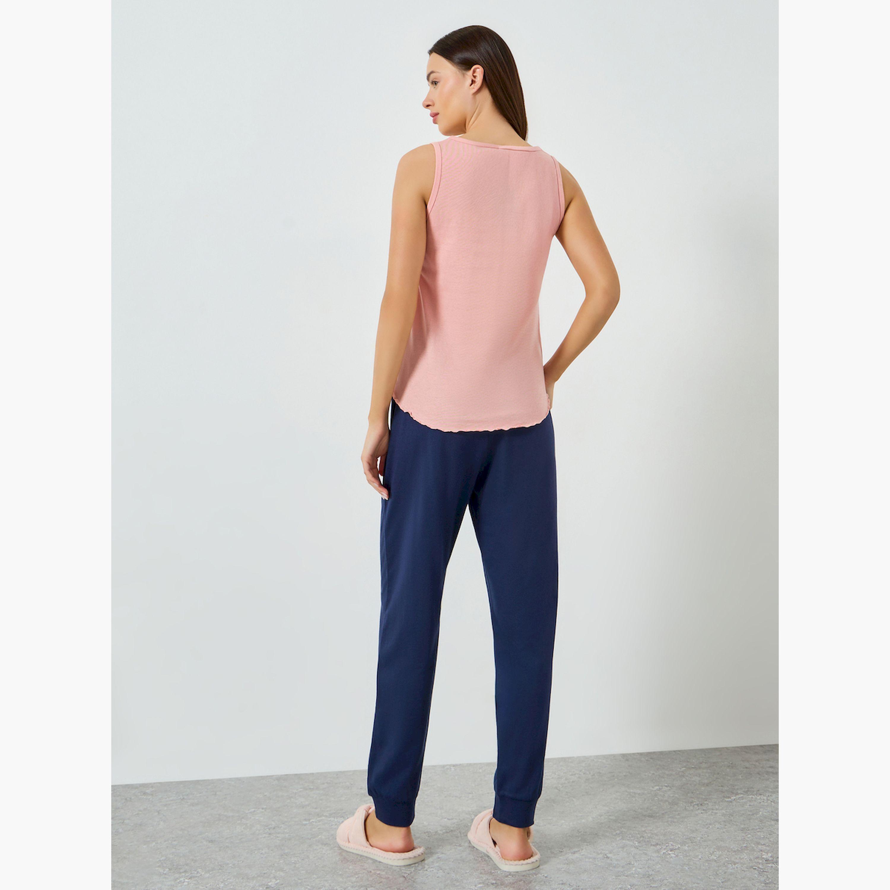 Styli Freedom Print Vest and Solid Cuff Pyjama Set-women-clothing-nightwear-pyjamas-longsets-image-3