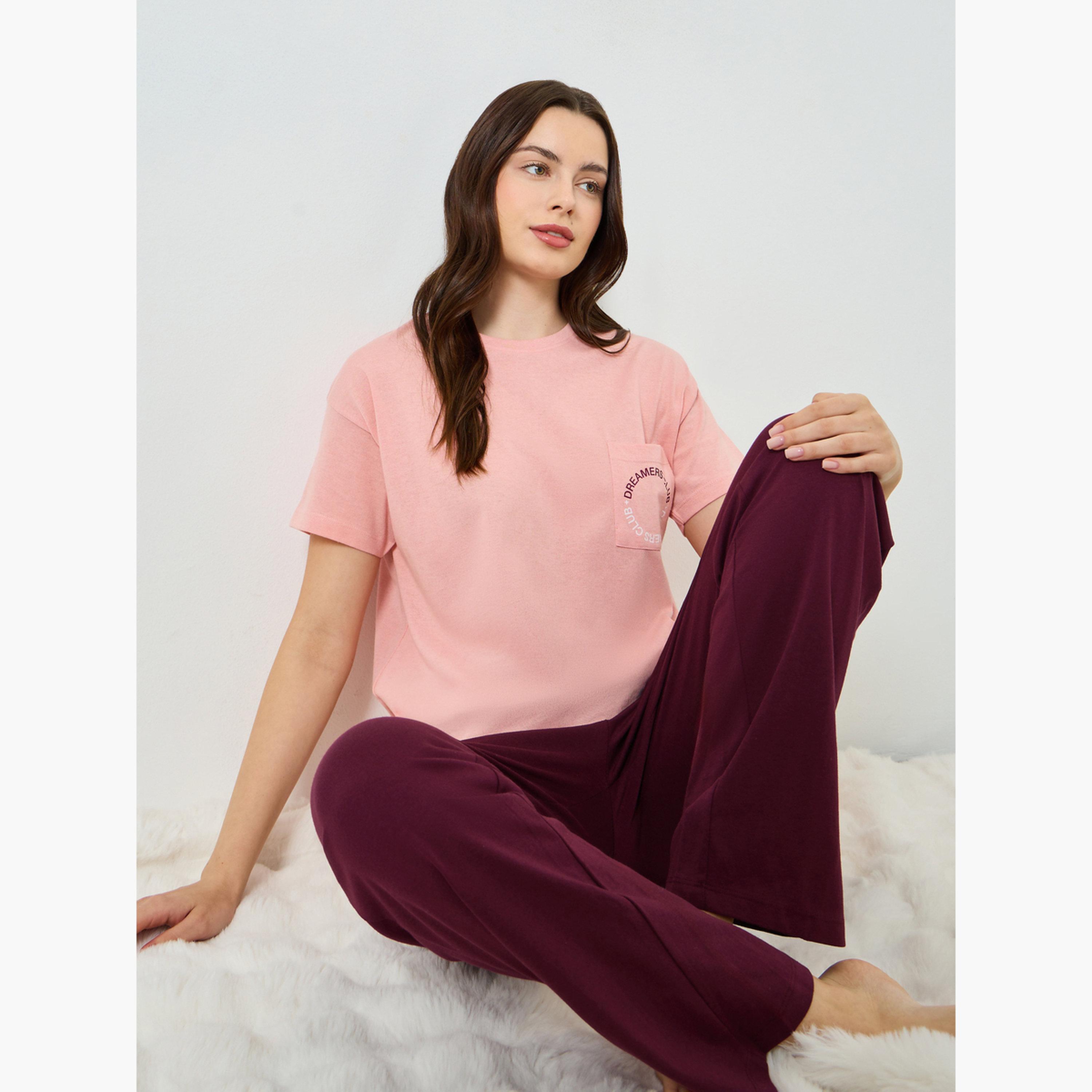 Styli Women Dreamers Pocket Print Top and Pyjama Set-women-clothing-nightwear-pyjamas-longsets-image-3
