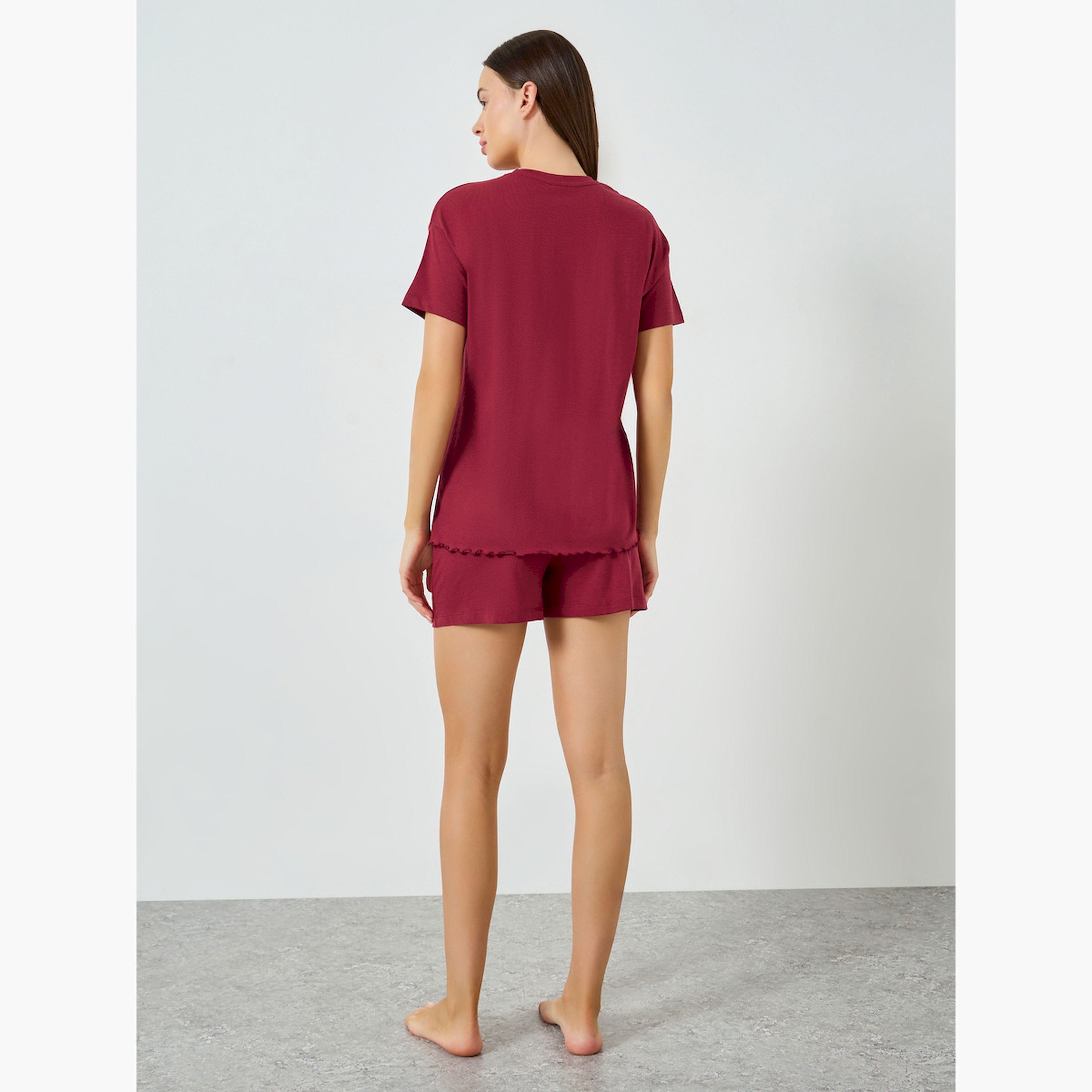 مجموعة من شورت وبلوزة بطبعة فراشة وشعار-women-clothing-nightwear-pyjamas-shortsets-image-3