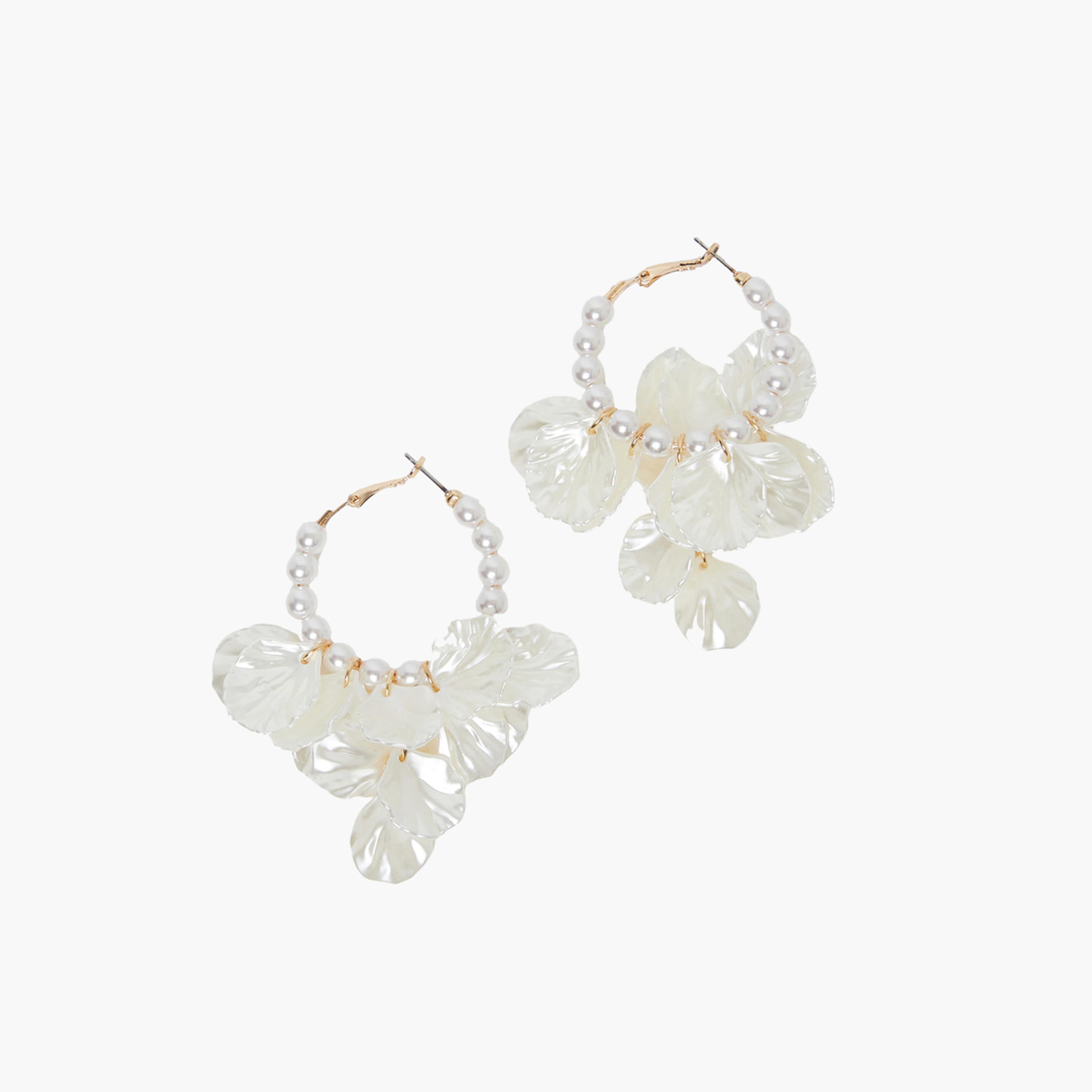 Styli Pearl and Petal Hoop Earrings-women-watchesandjewellery-jewellery-earrings-image-1