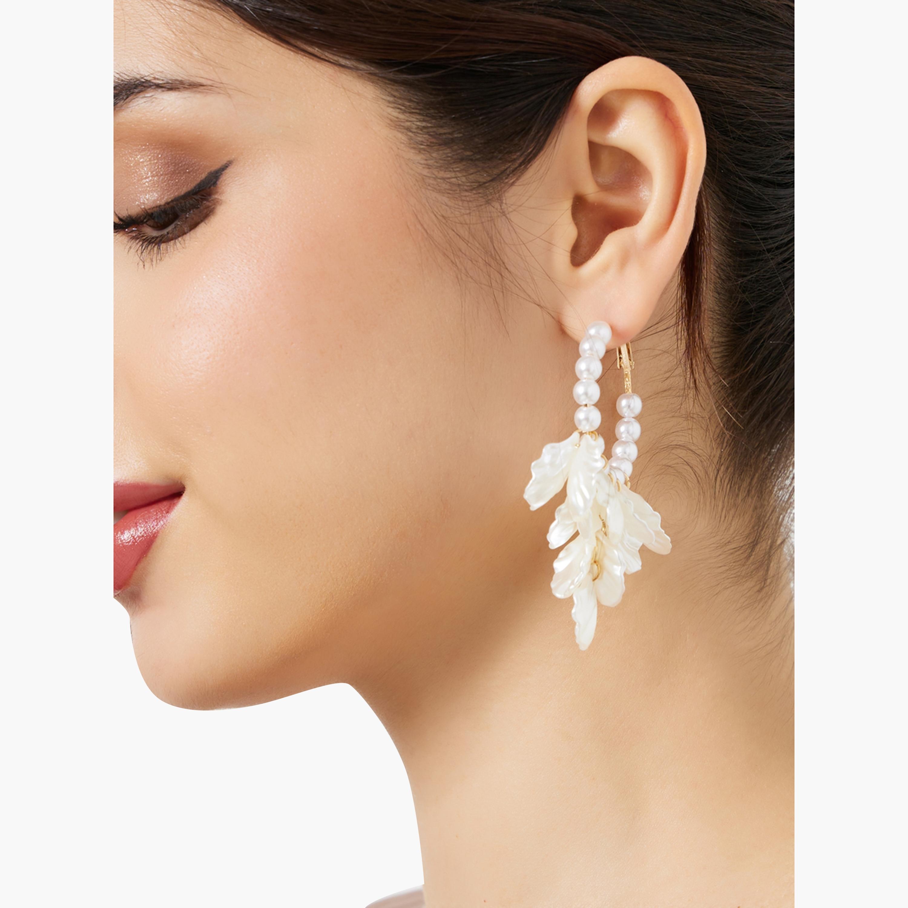 Styli Pearl and Petal Hoop Earrings-women-watchesandjewellery-jewellery-earrings-image-2