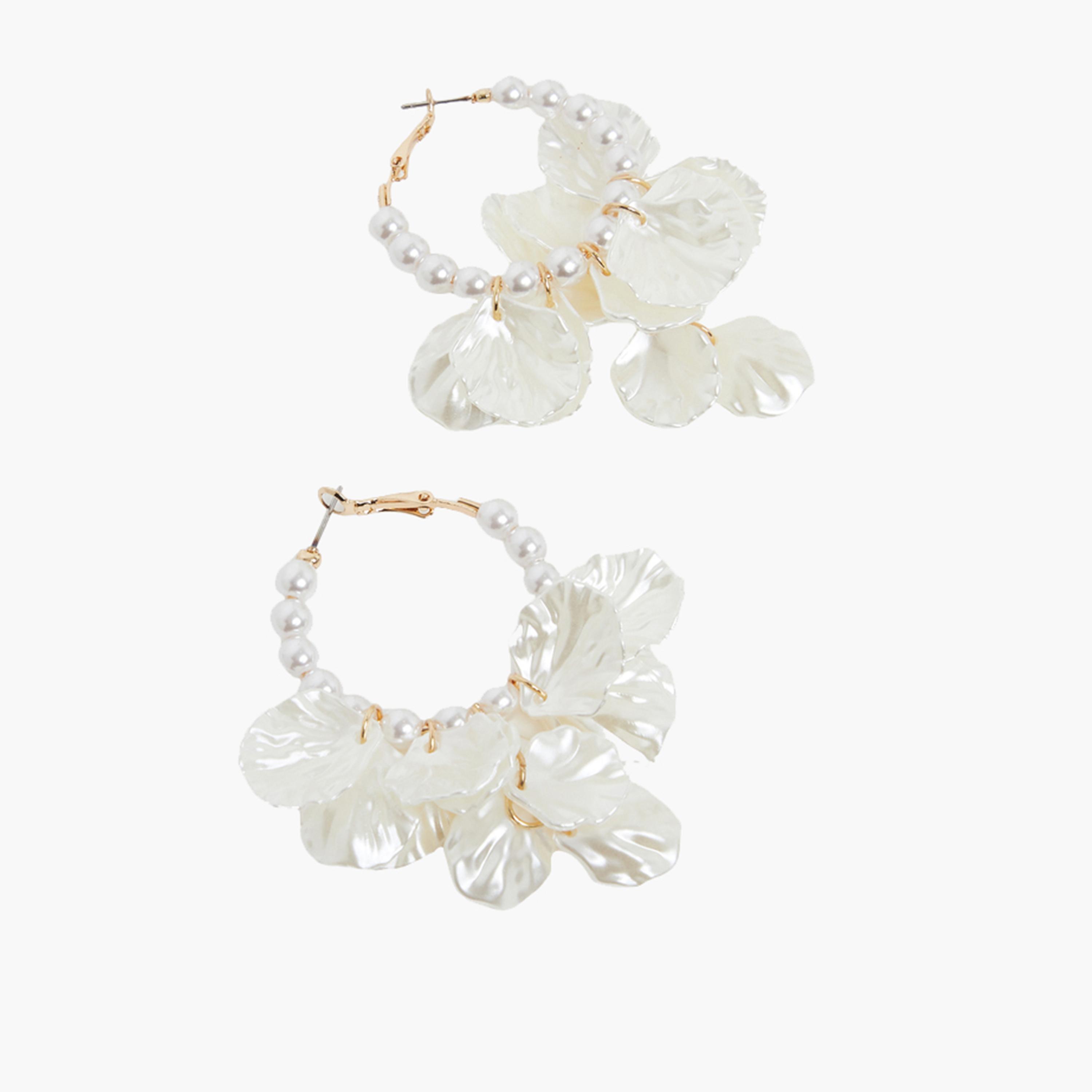 Styli Pearl and Petal Hoop Earrings-women-watchesandjewellery-jewellery-earrings-image-3