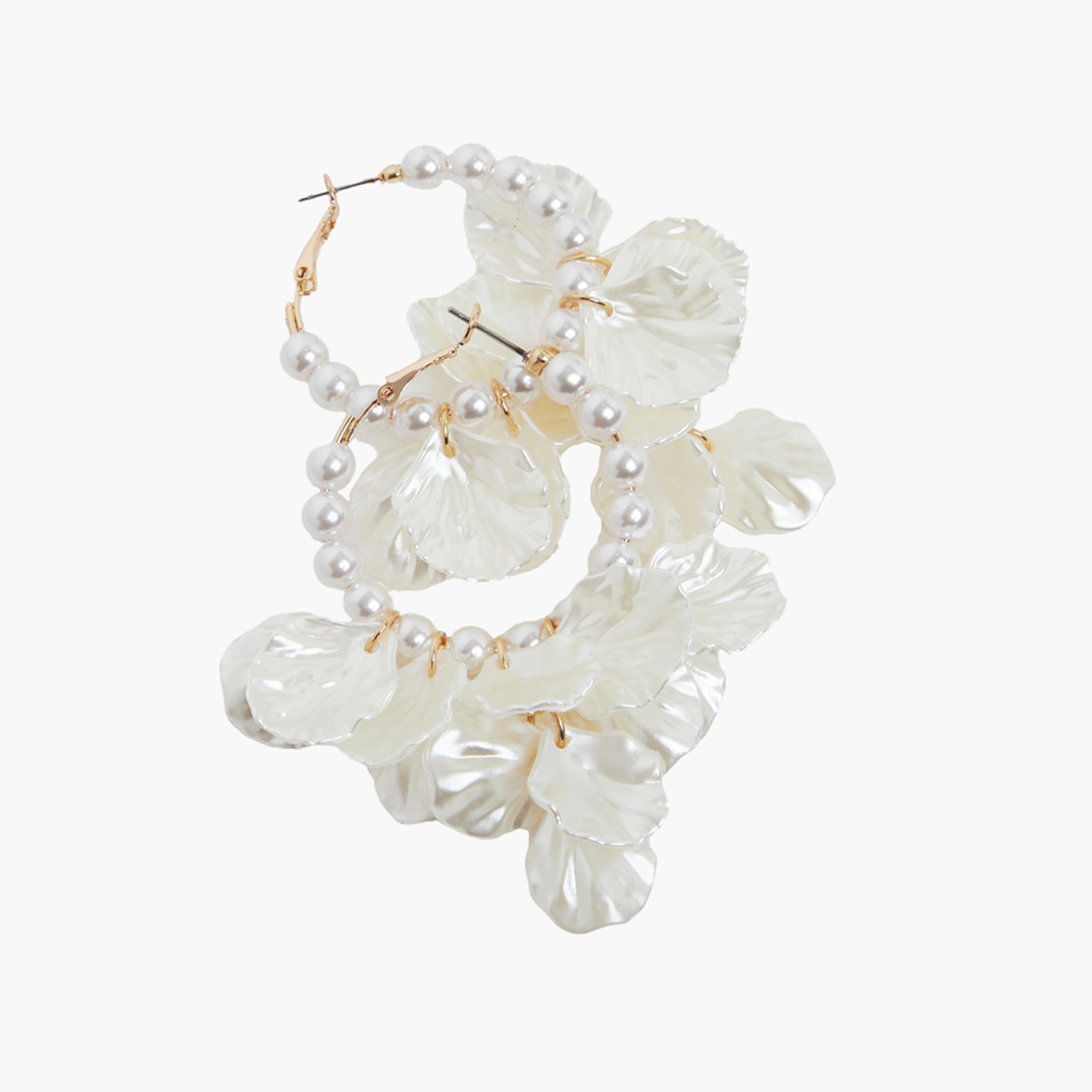 Styli Pearl and Petal Hoop Earrings-women-watchesandjewellery-jewellery-earrings-image-4
