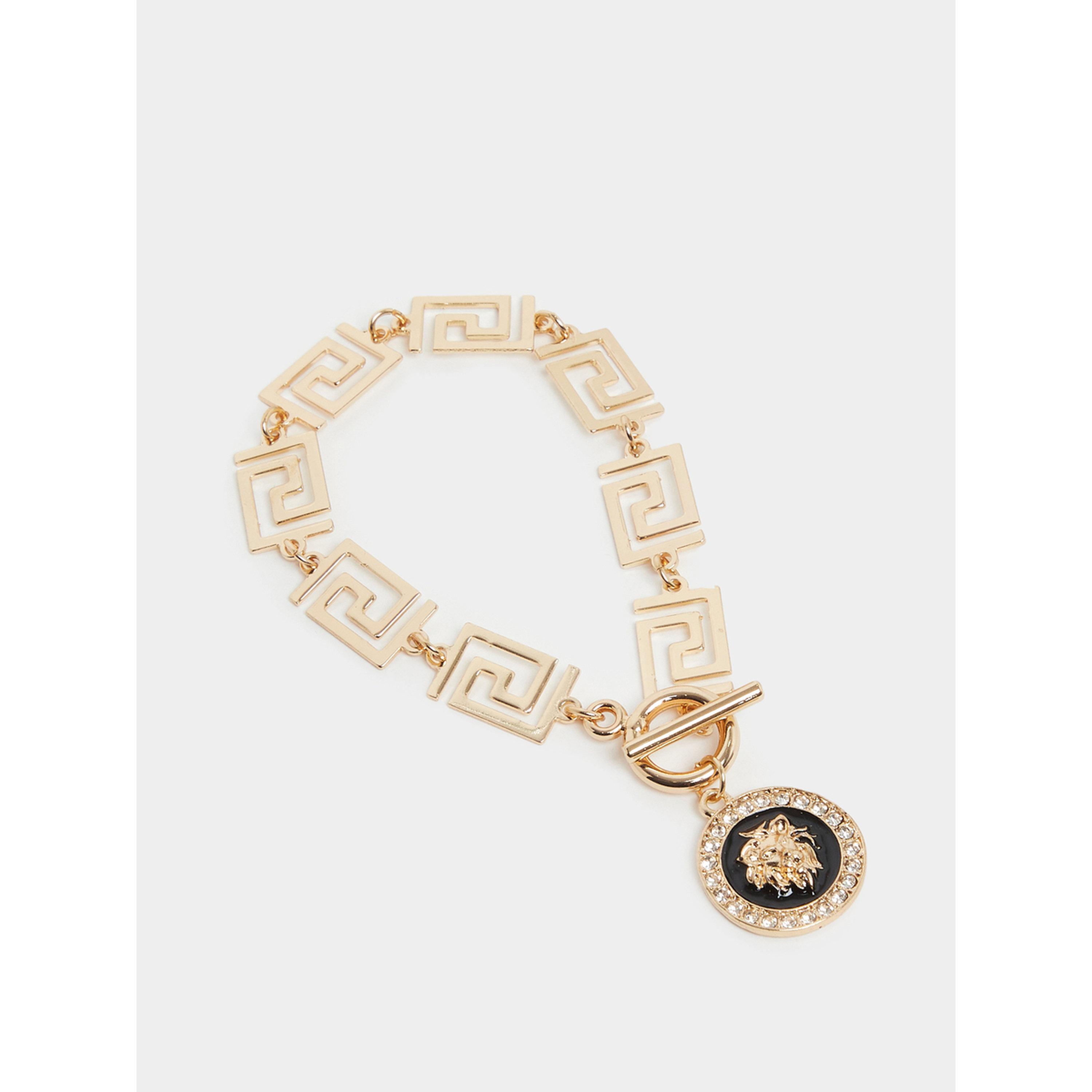 سوار بحلقات متصلة ودلاية مدالية ذهبية-women-watchesandjewellery-jewellery-banglesandbracelets-image-1