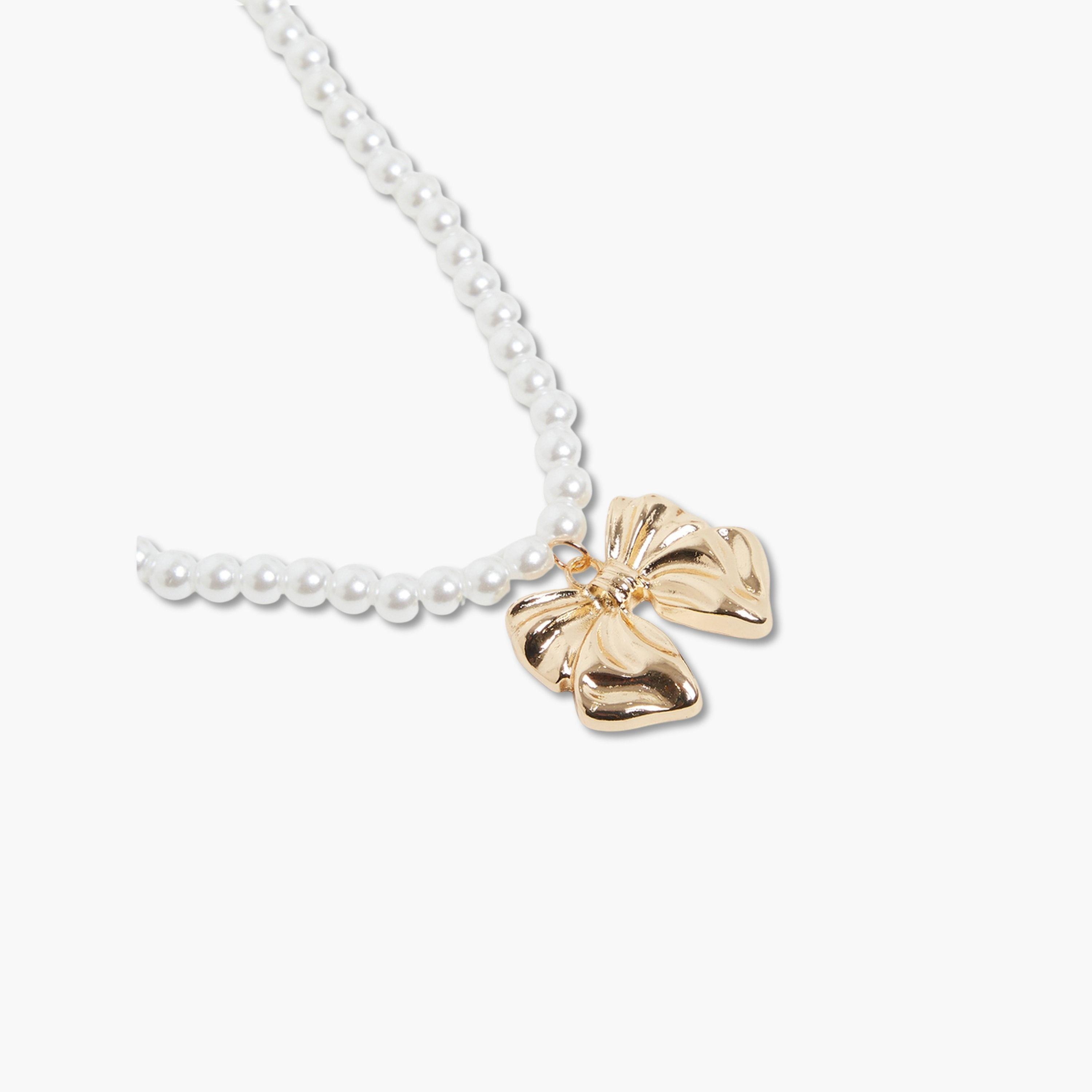 Styli Gold Bow Pearl Beaded Necklace-women-watchesandjewellery-jewellery-necklacesandpendants-image-3