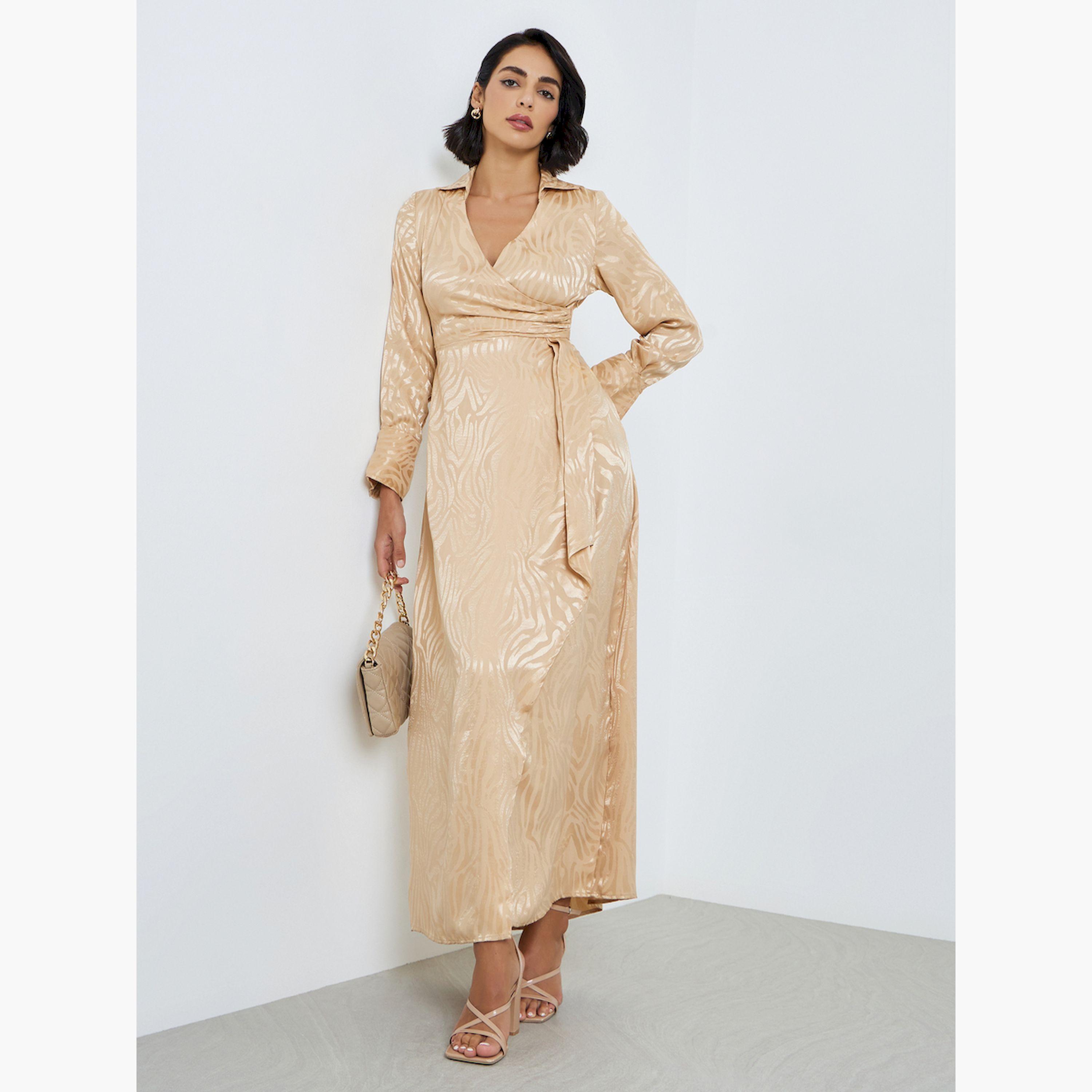 فستان طويل جاكار بياقة مفتوحة-women-clothing-dresses-image-1