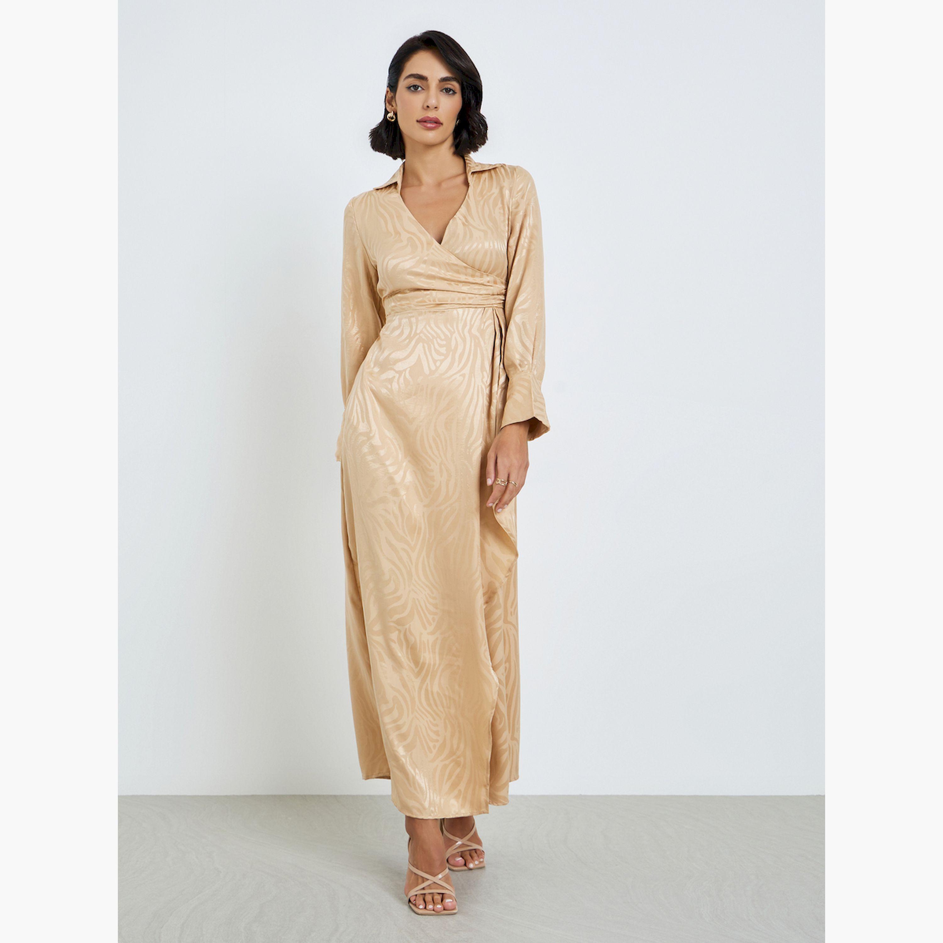 فستان طويل جاكار بياقة مفتوحة-women-clothing-dresses-image-3
