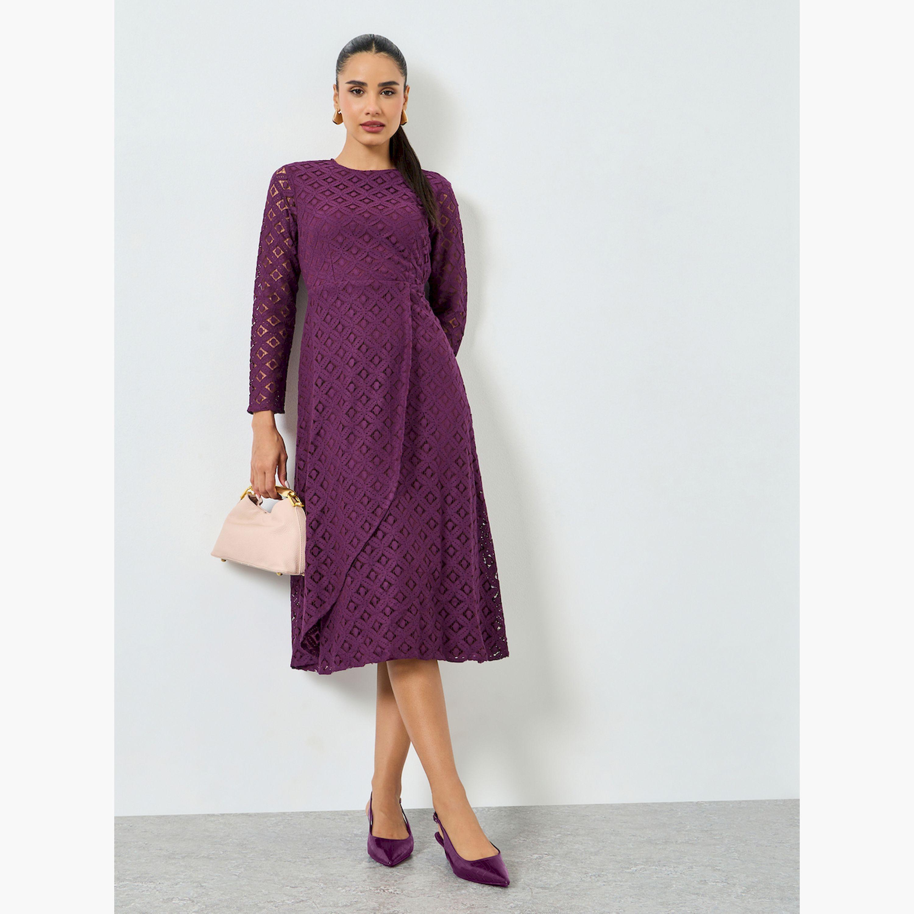Styli Purple Lace Long Sleeves A-Line Midi Dress-women-clothing-dresses-image-3