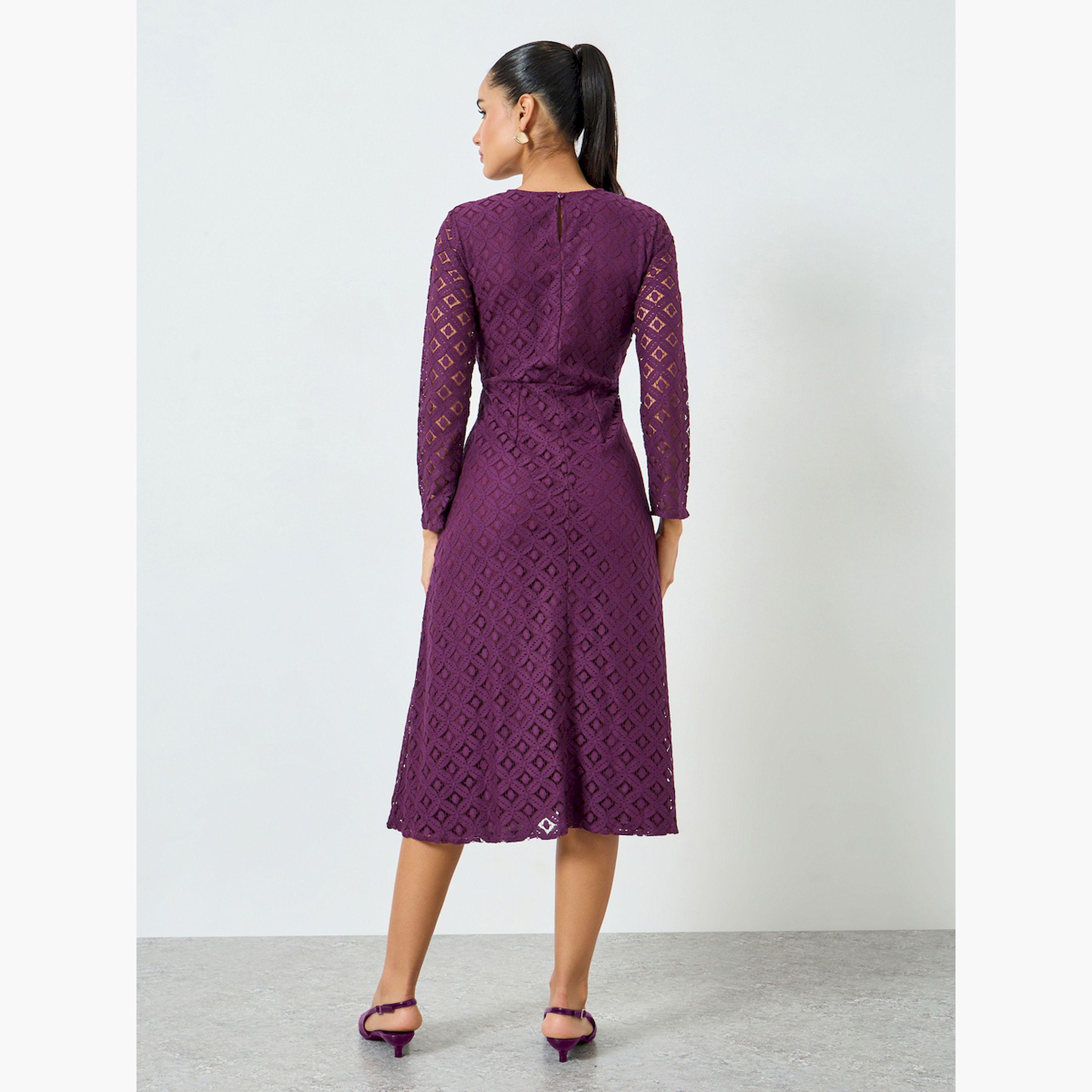 Styli Purple Lace Long Sleeves A-Line Midi Dress-women-clothing-dresses-image-4