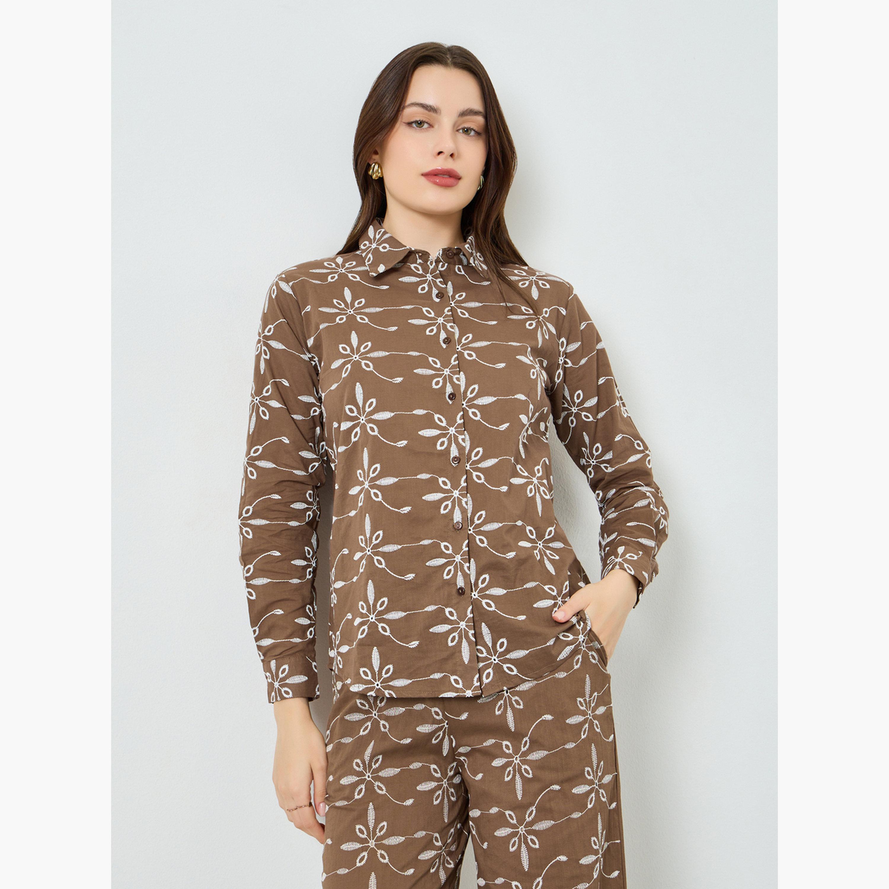 طقم منسق من بنطال وبلوزة مطرّزة بزهور-women-clothing-coordsets-image-2