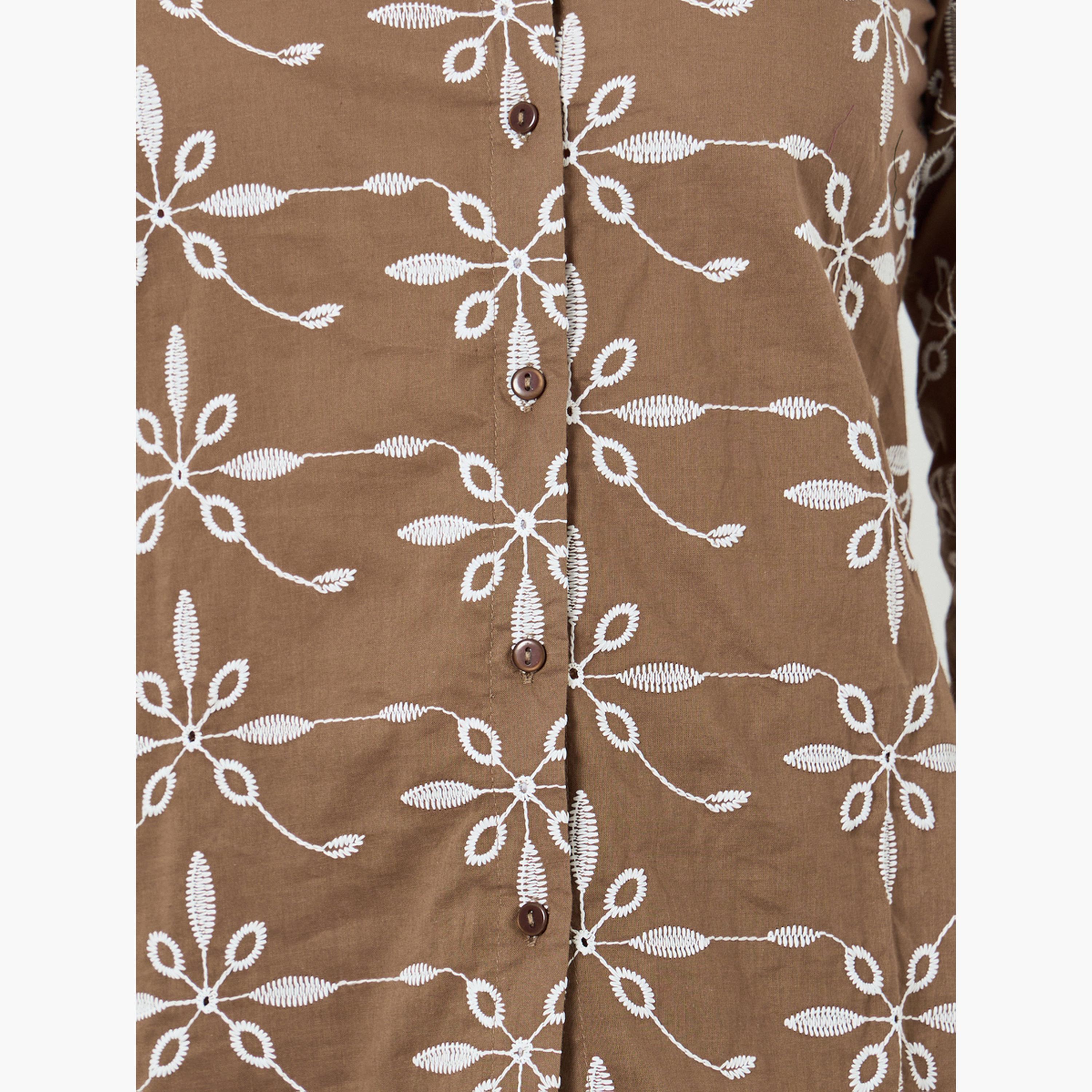 طقم منسق من بنطال وبلوزة مطرّزة بزهور-women-clothing-coordsets-image-3