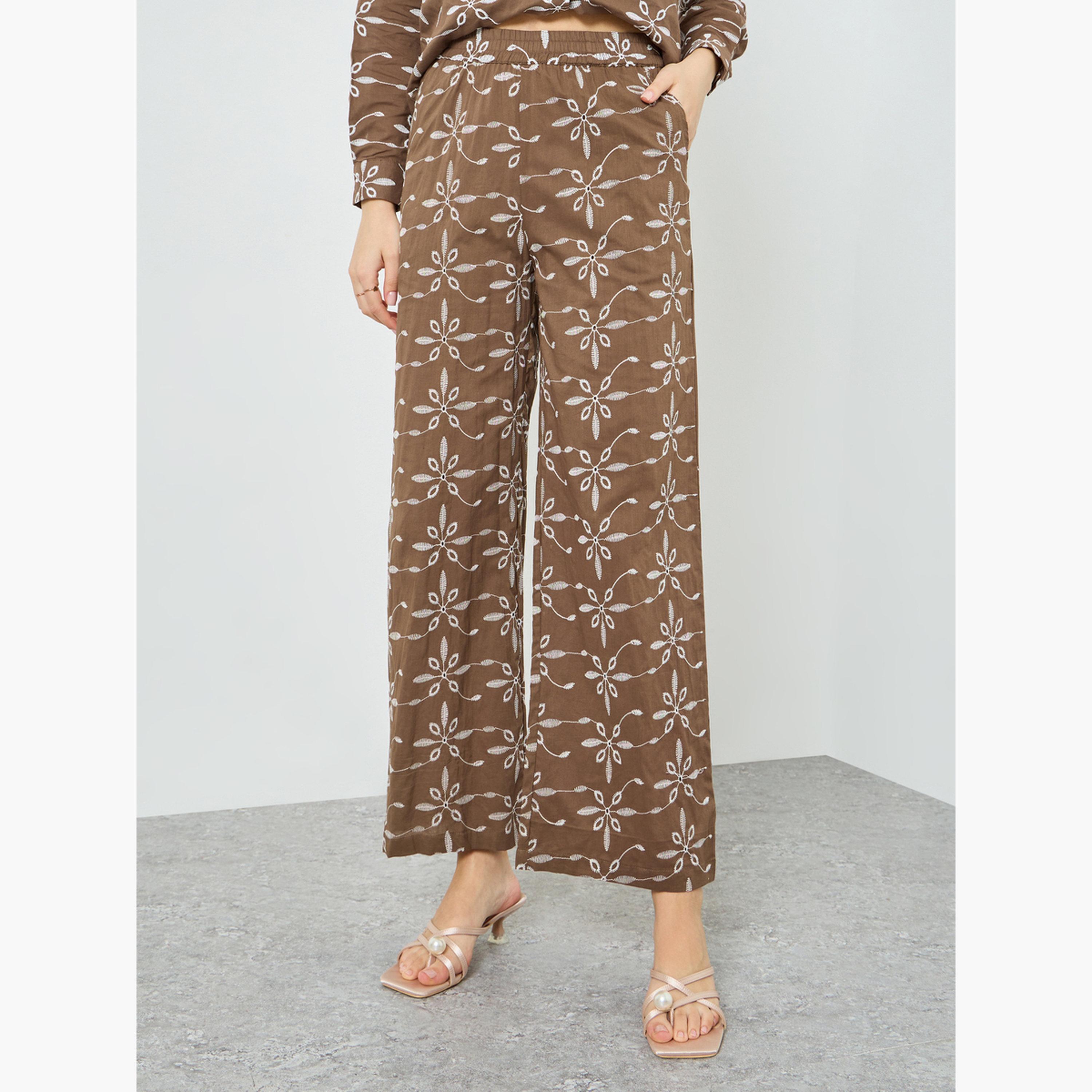 Styli Brown Embroidered Shirt and Trousers Co-Ords-women-clothing-coordsets-image-4