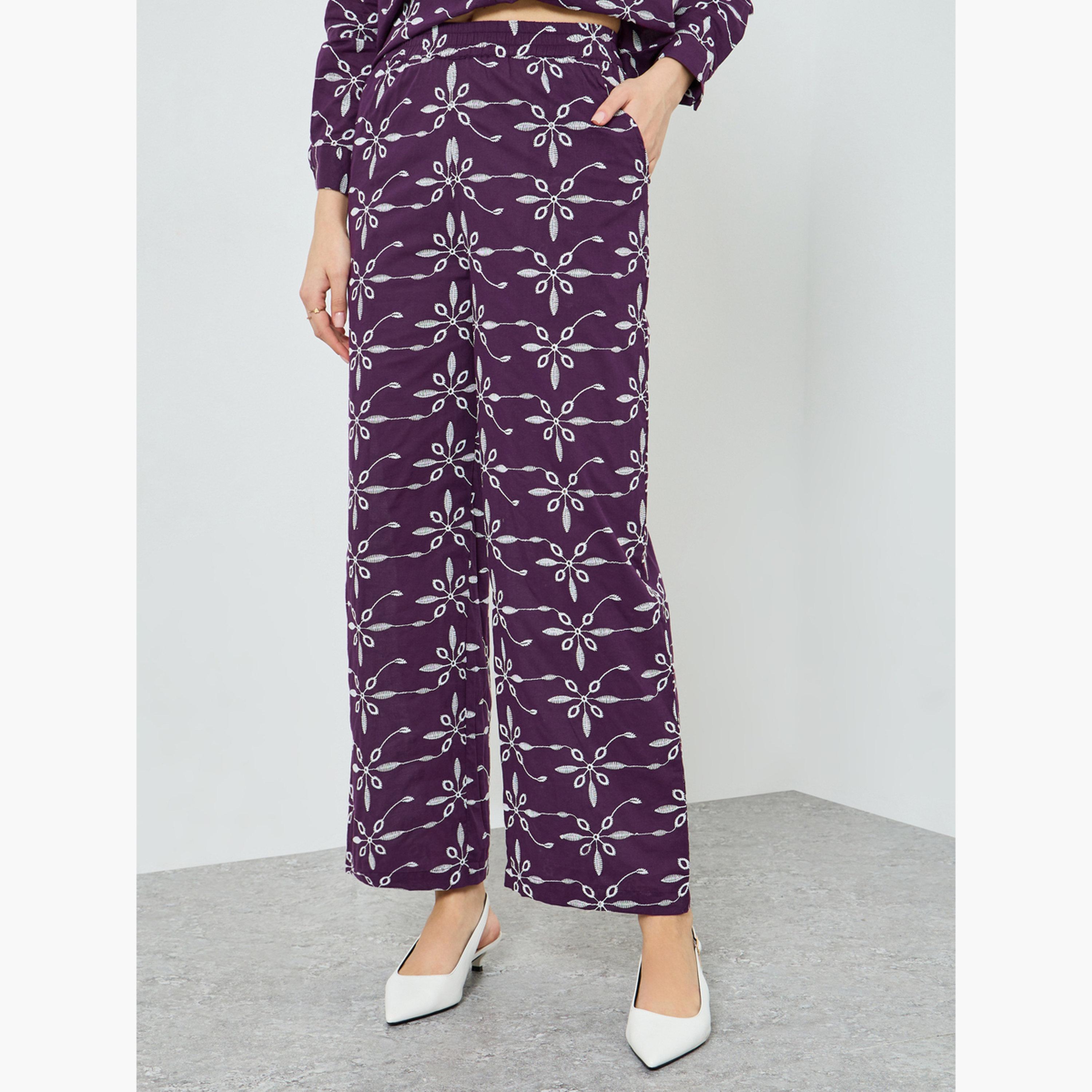 Styli Purple Embroidered Shirt and Trousers Co-Ords-women-clothing-coordsets-image-4