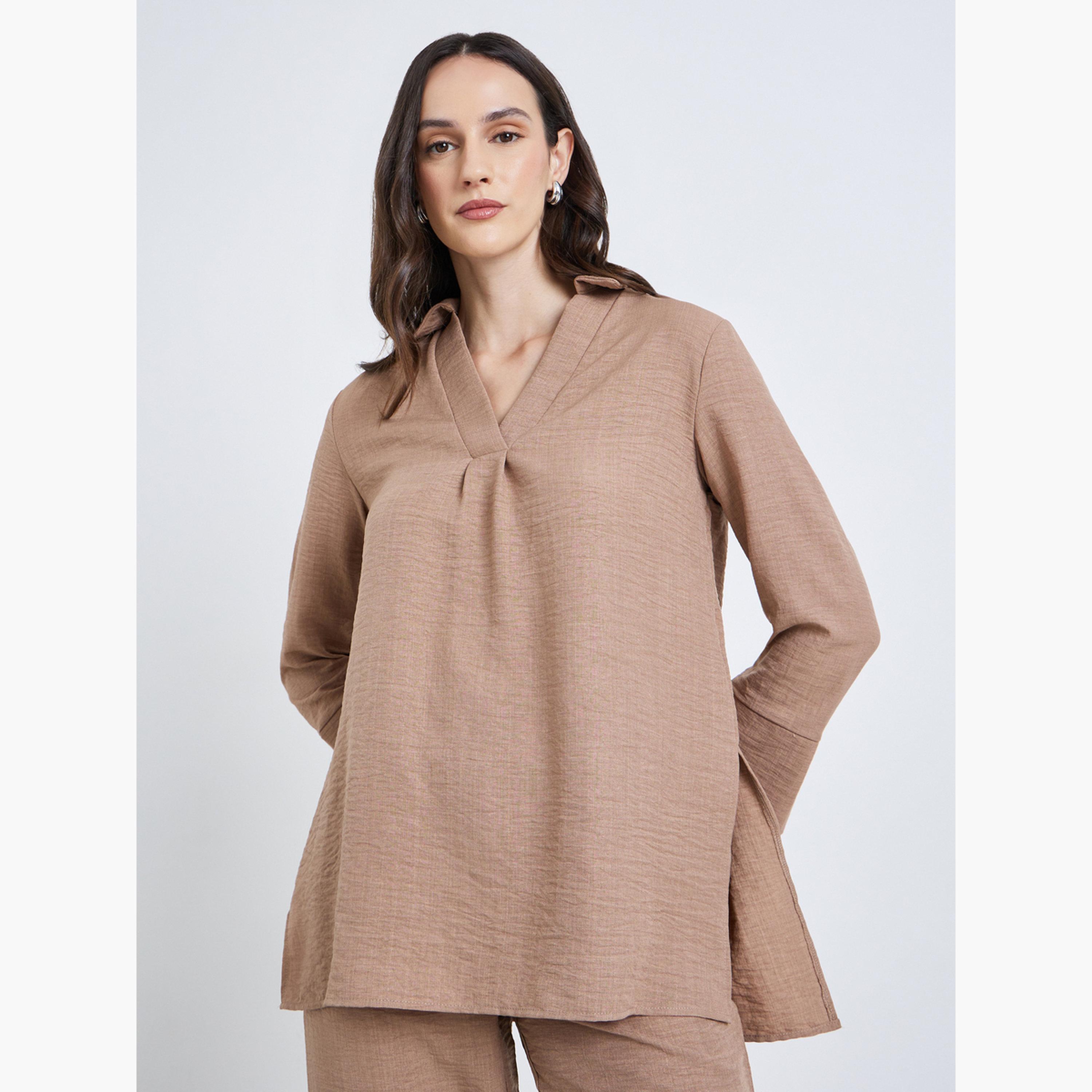 بلوزة طويل بأكمام متوسطة-women-clothing-shirtsandblouses-blouses-image-1