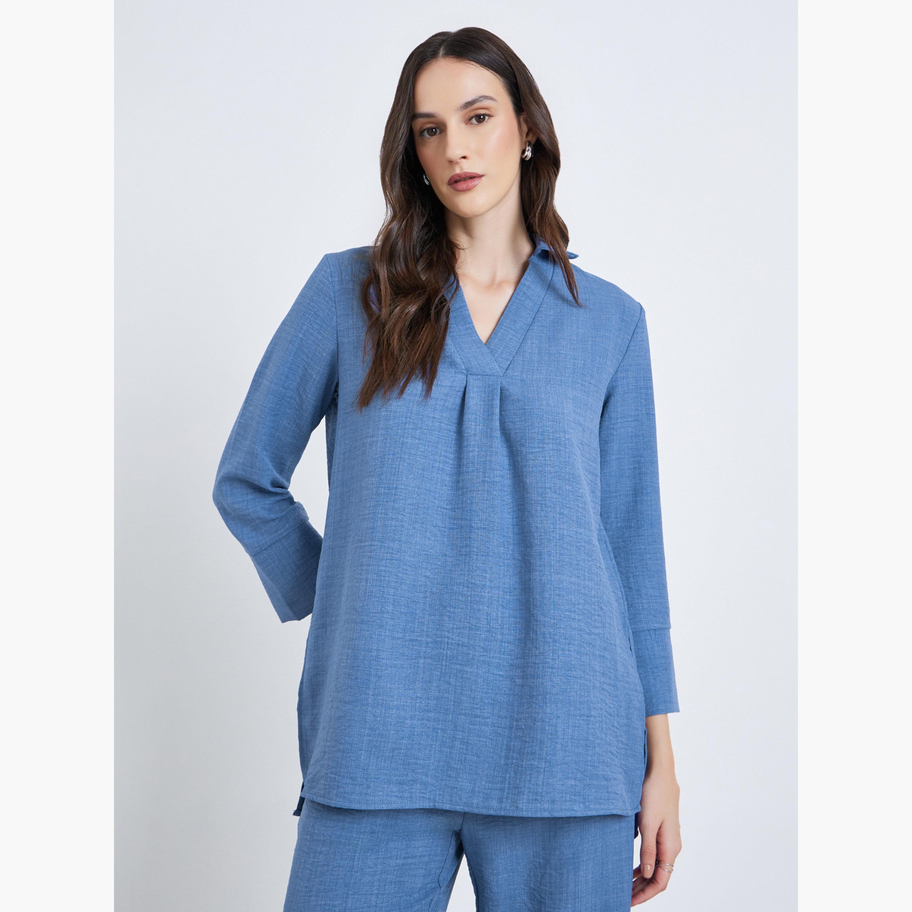 بلوزة طويلة بأكمام 3/4-women-clothing-shirtsandblouses-blouses-image-1