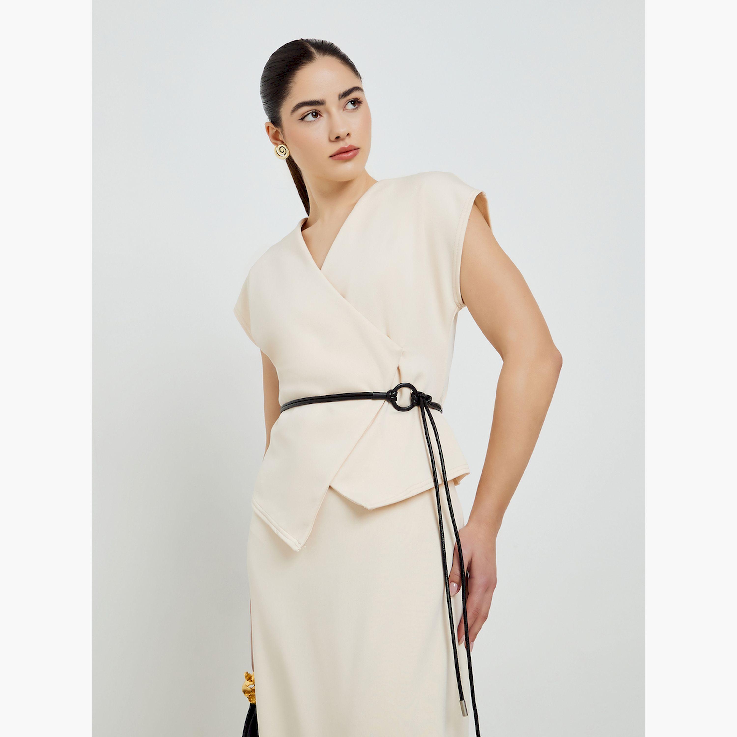 بلوزة بلا أكمام بنمط لف ورباط خصر-women-clothing-shirtsandblouses-blouses-image-1
