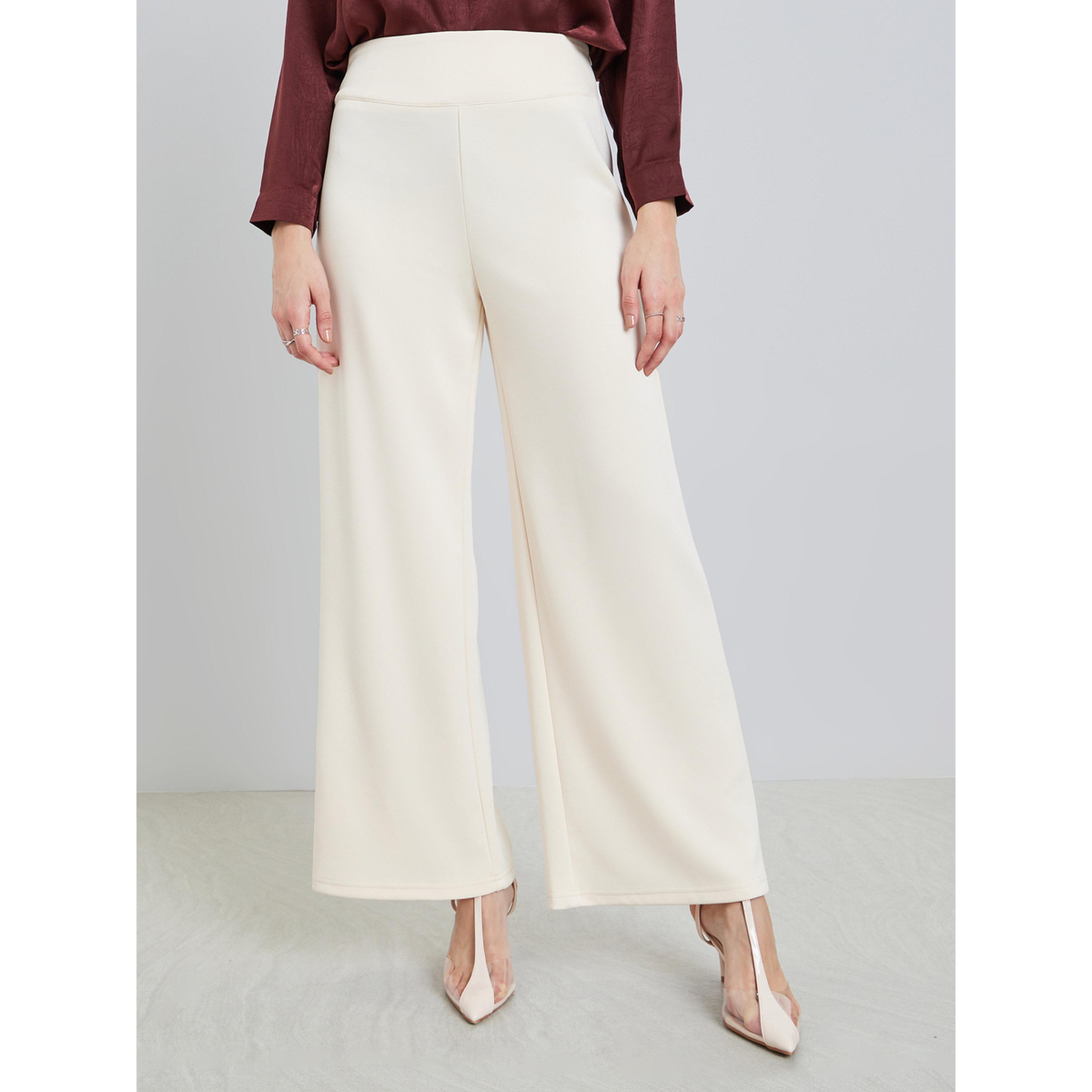 Styli Women Cream Wide Leg Trousers-women-clothing-bottoms-trousers-image-1