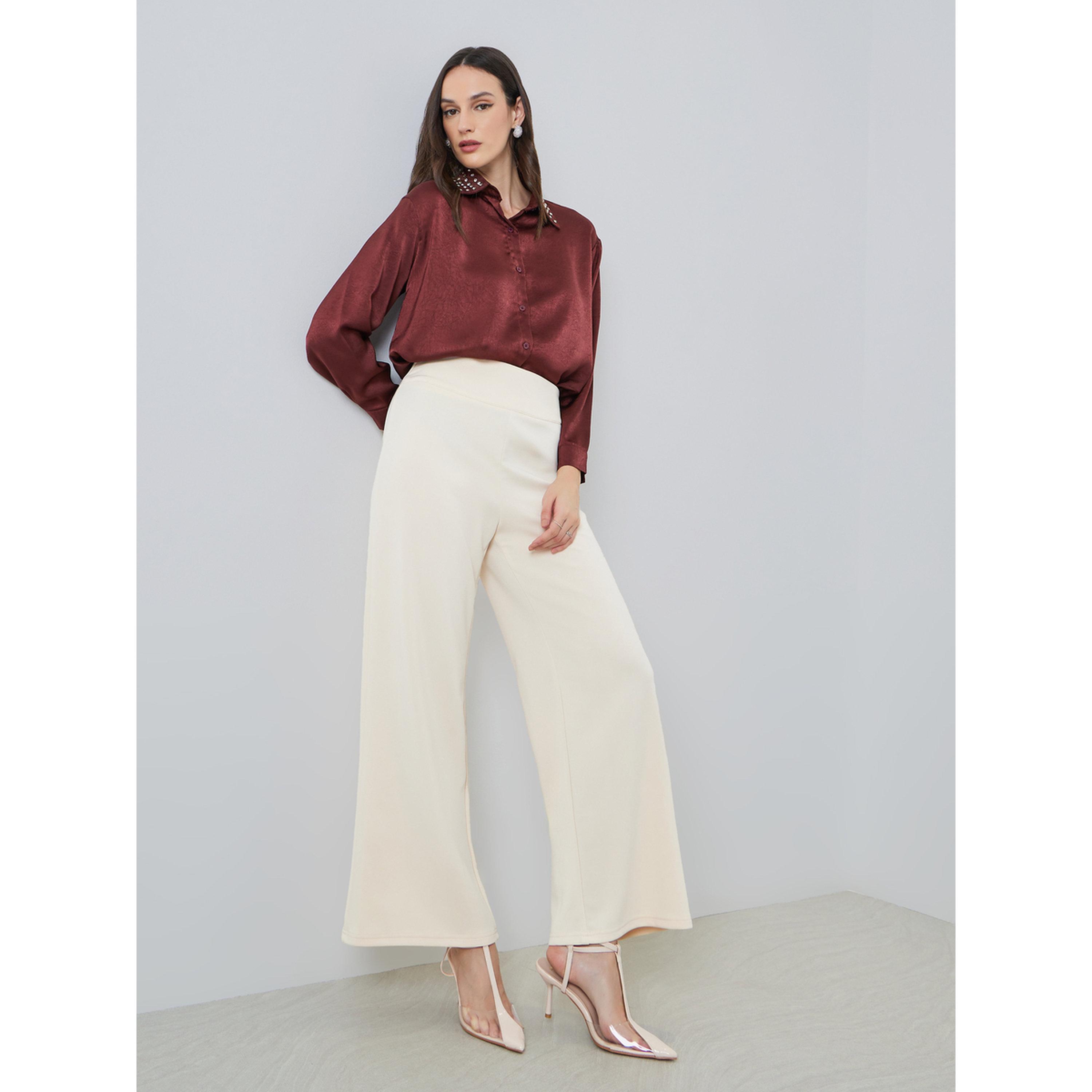 Styli Women Cream Wide Leg Trousers-women-clothing-bottoms-trousers-image-2