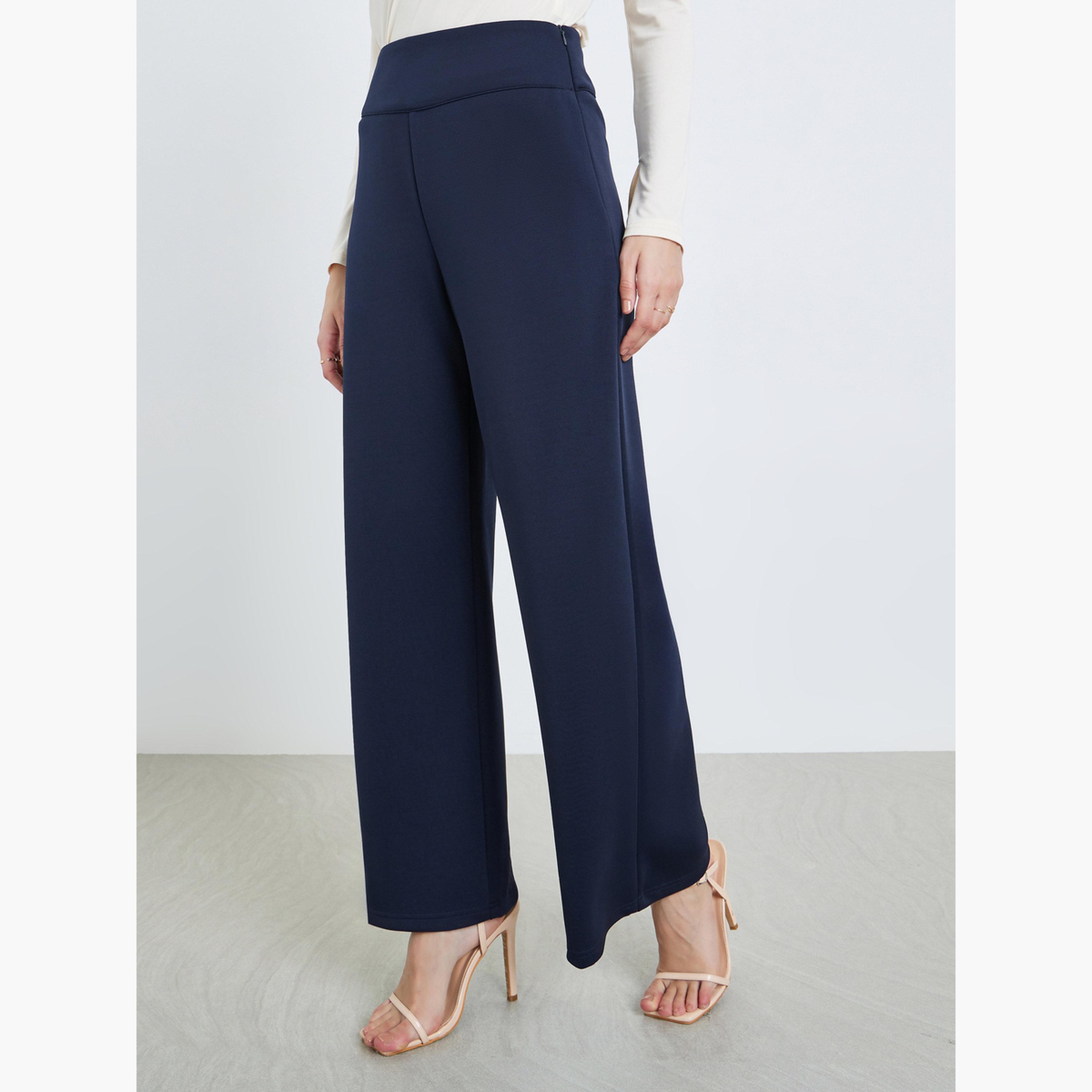Styli Women Navy Blue Wide Leg Trousers-women-clothing-bottoms-trousers-image-1