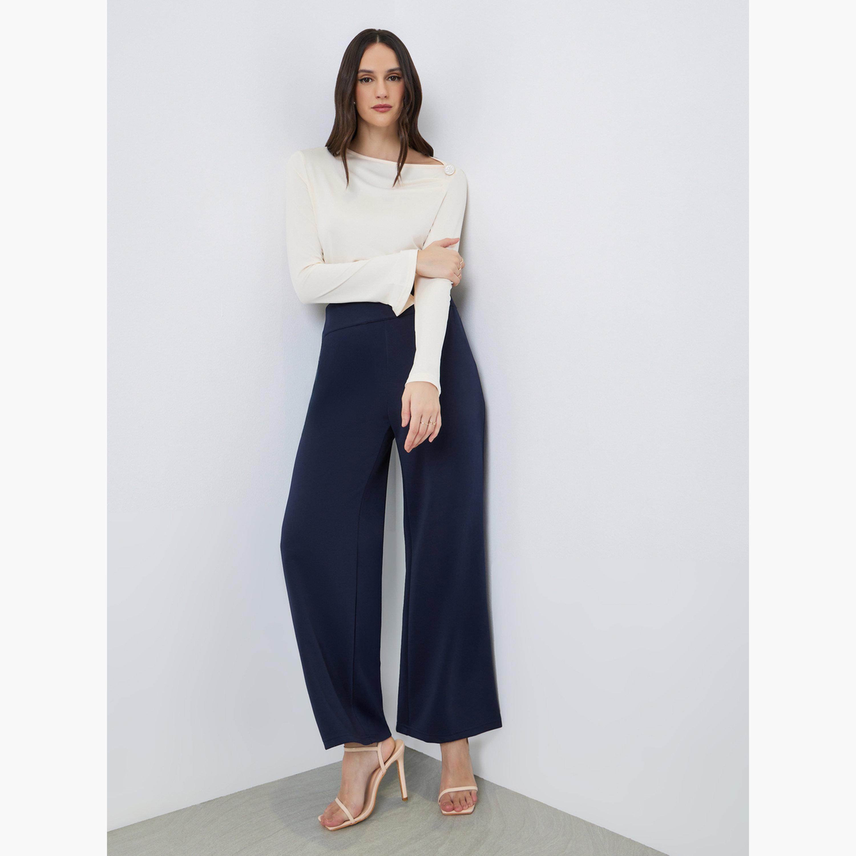 Styli Women Navy Blue Wide Leg Trousers-women-clothing-bottoms-trousers-image-5